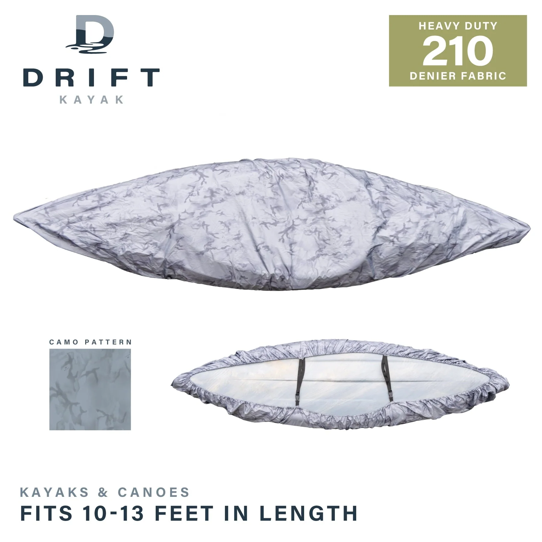 DRIFT Waterproof Camouflage Universal Kayak Cover with UV Protection, 13 ft