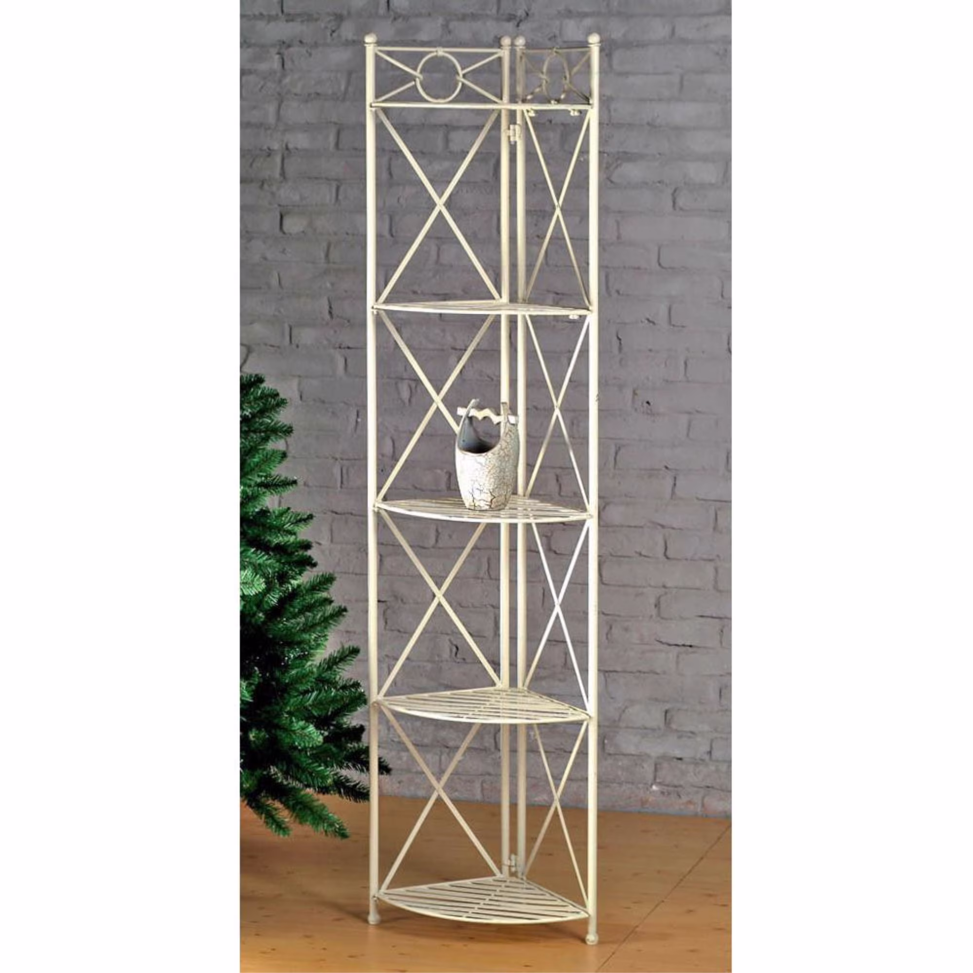 International Caravan Artica 5 Tier Iron Corner Bakers Rack in White