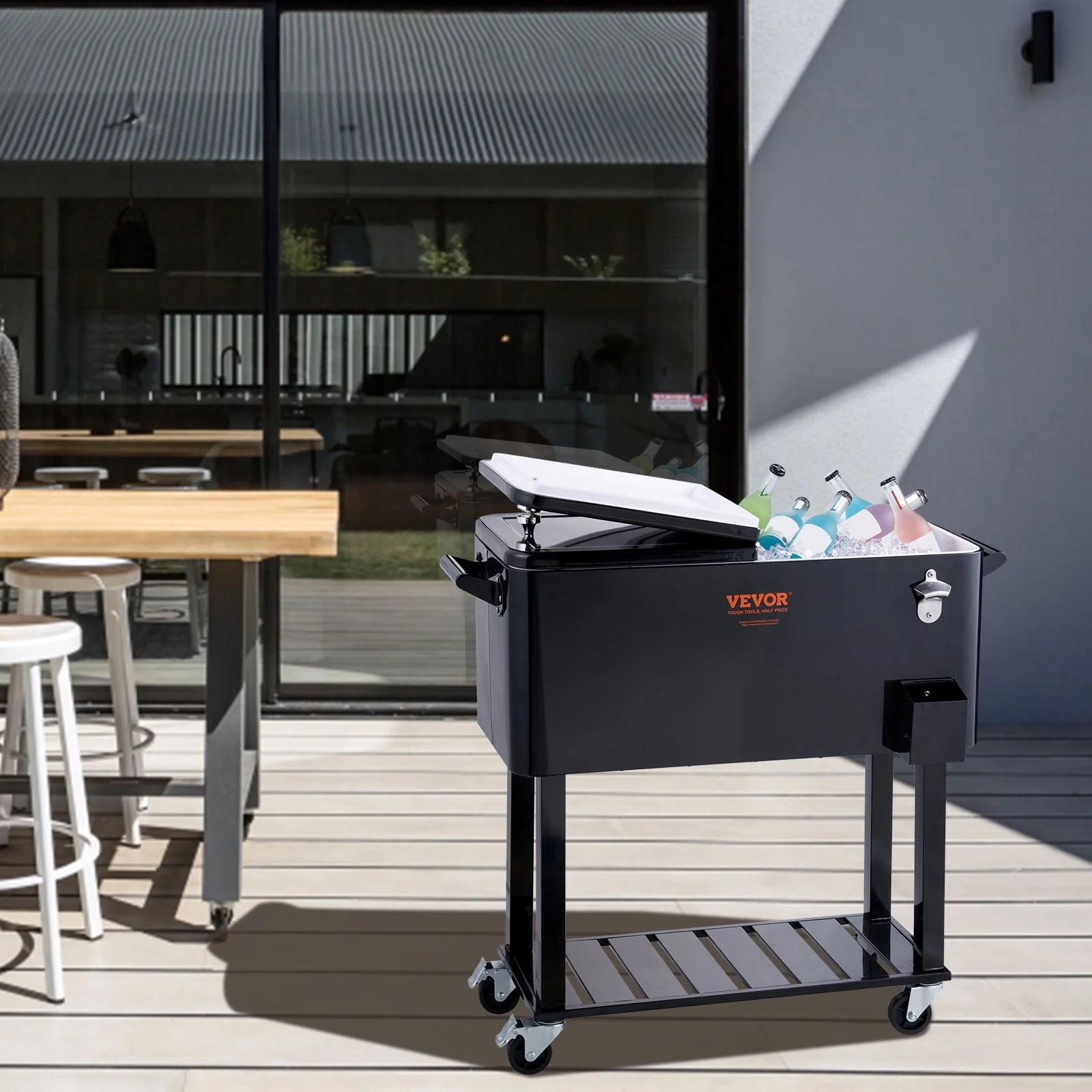 BENTISM 80Qt Rolling Cooler Cart with Bottle Opener Drainage Patio Party Bar Drink