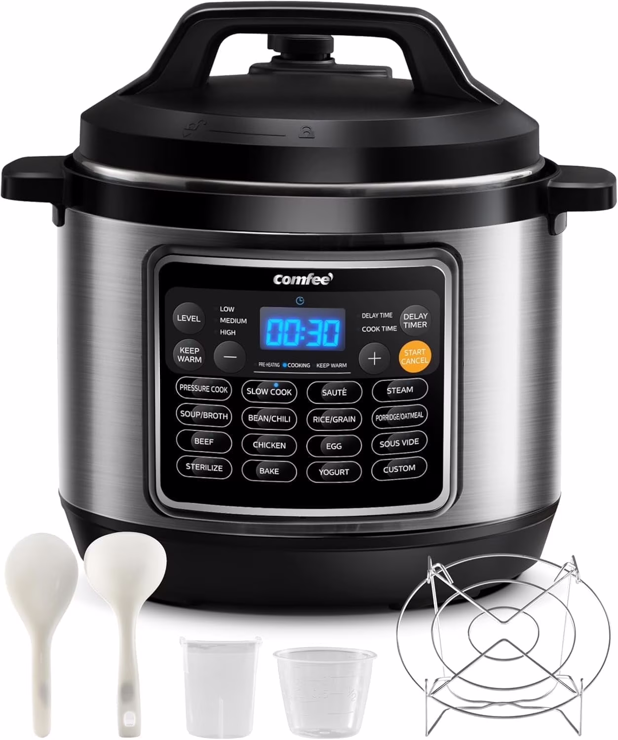 COMFEE�� 16 in 1 Electric Pressure Cooker Instant Multi Cooker Olla de Presion Non-Stick Pot Yogurt Maker Rice Cooker Slow Cooker Saut�� Steamer 8 Quarts Stainless Steel