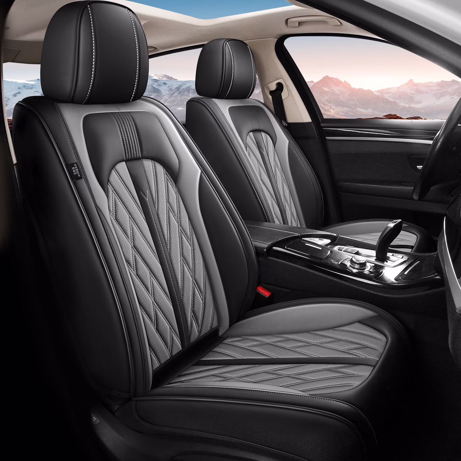 LAONNVIR Custom Seat Covers Fit for Acura TL 2004-2014 Breathable Leather Front Back Seat Car Seats Cover(Black&Grey)