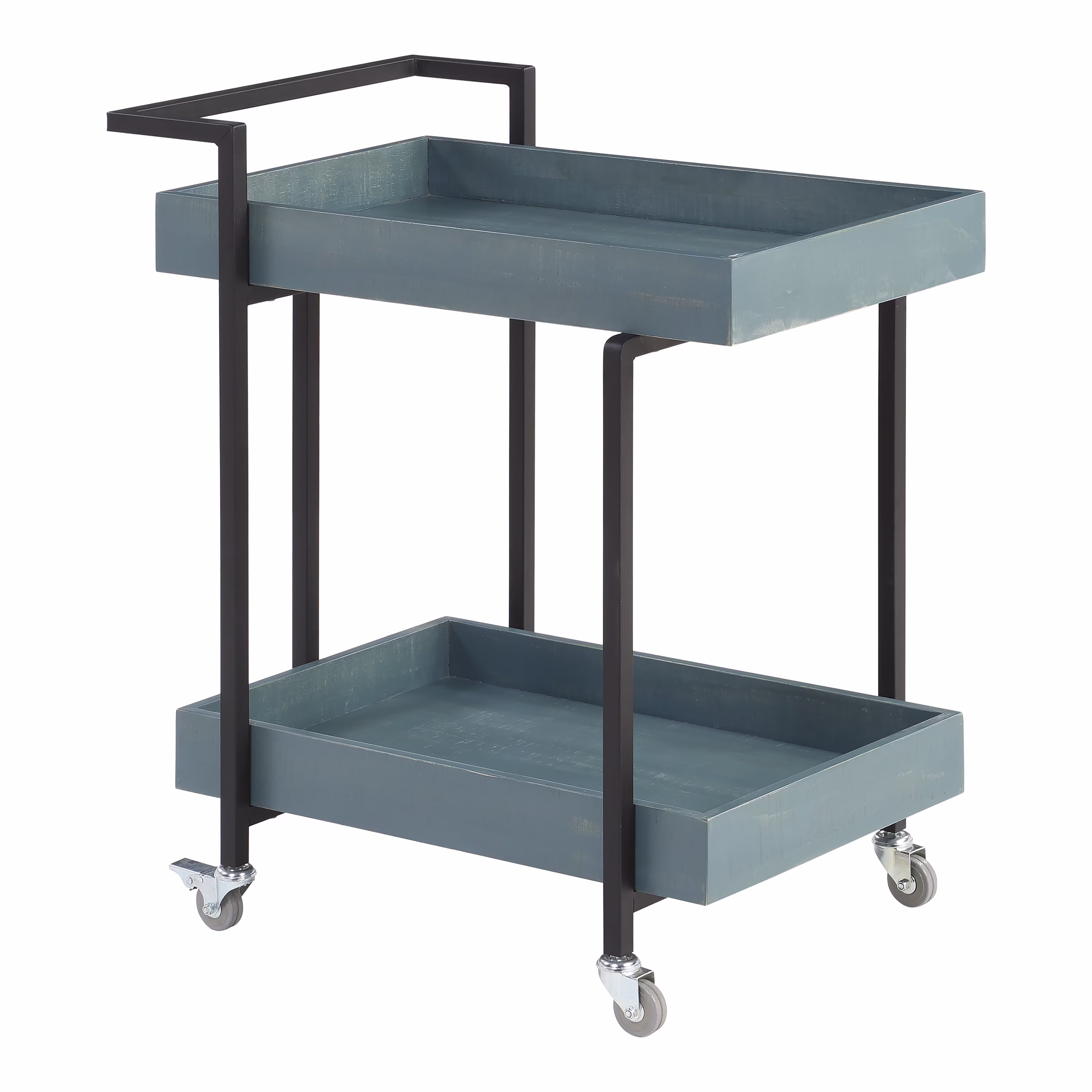 Furniture of America Lackomb 2-Tier Serving Cart with Wheels, Antique Blue