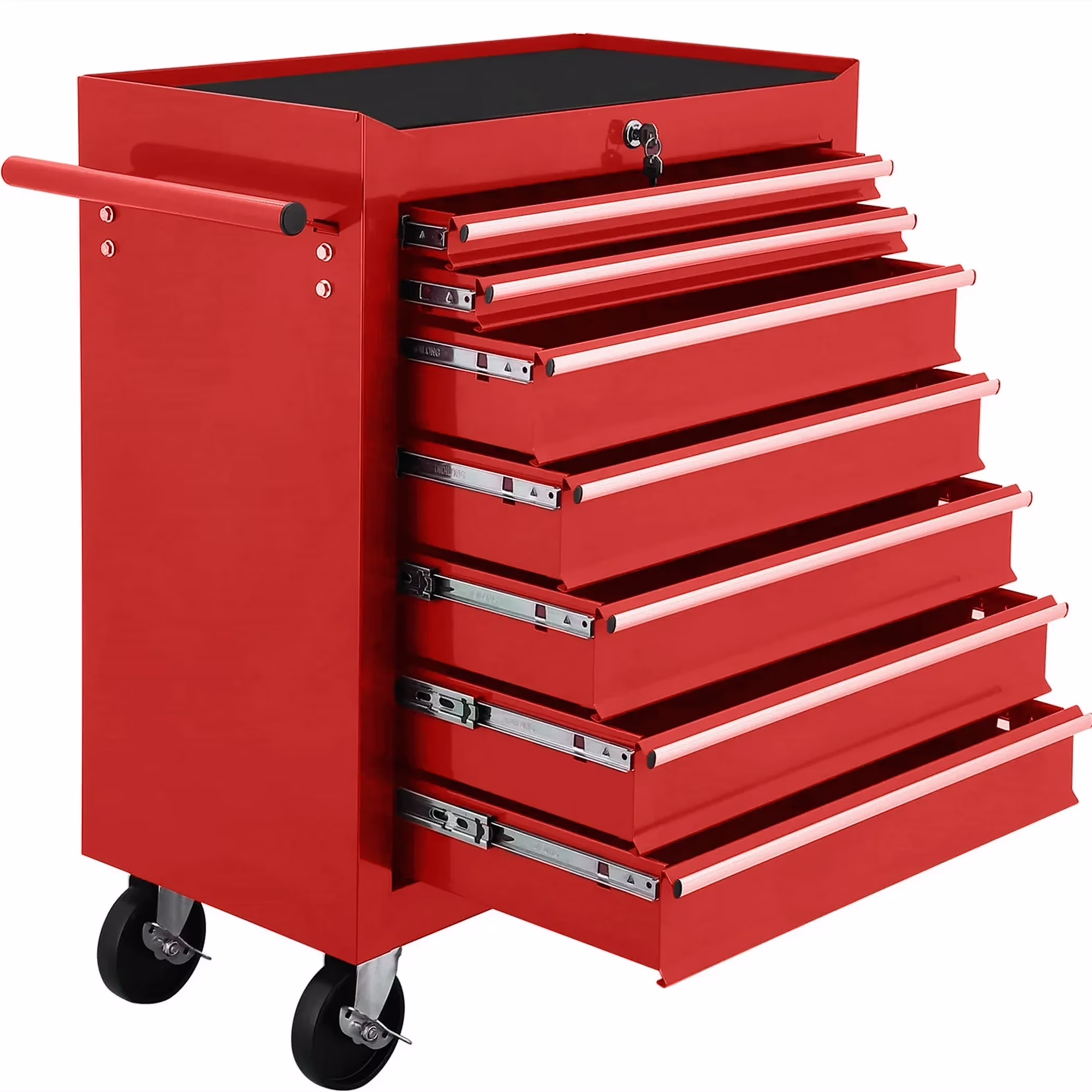 Aukfa Tool Chest, 24.5 in 7-Drawer Steel Rolling Tool Box on Wheels for Workshop Garage, Red