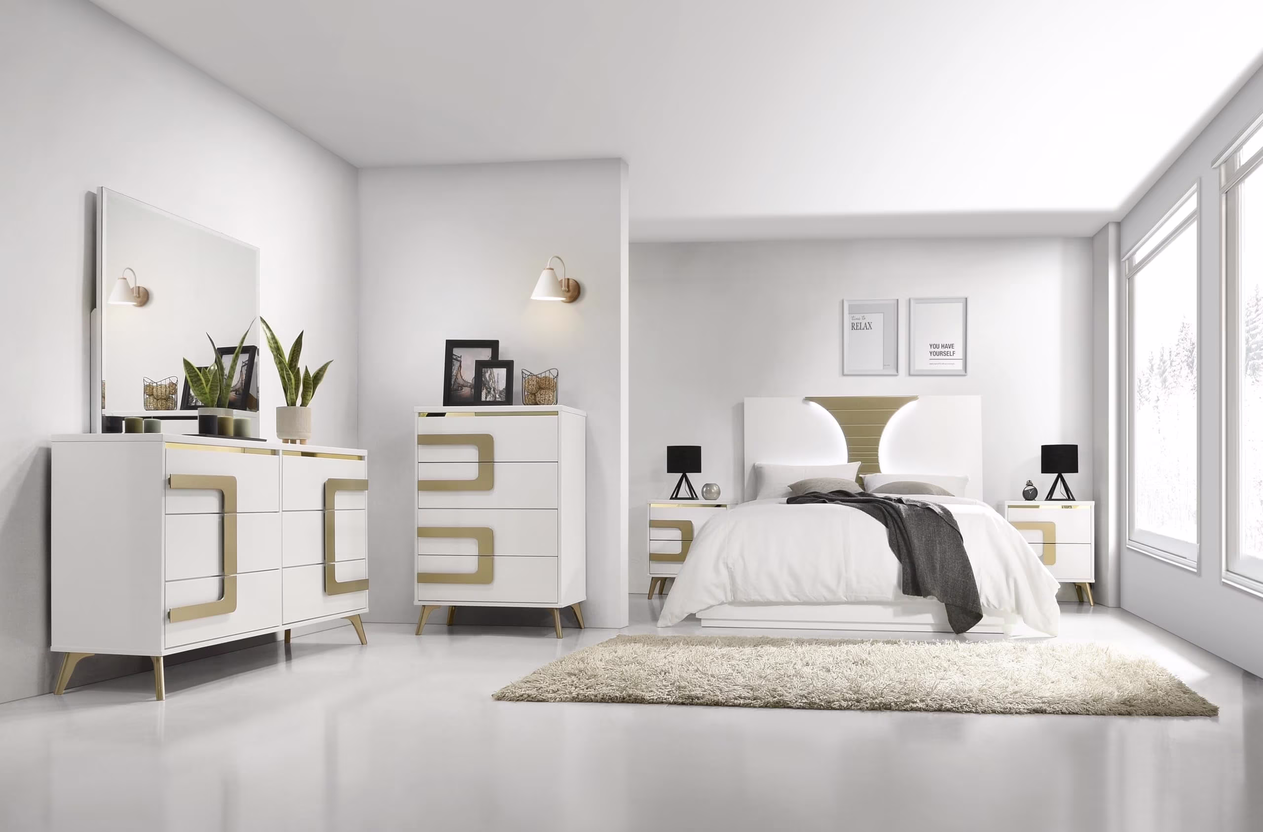 Kings Brand Furniture Claire 6-Piece King Bedroom Set �C LED Headboard Bed, Dresser, Mirror, Chest & Nightstands for Adults