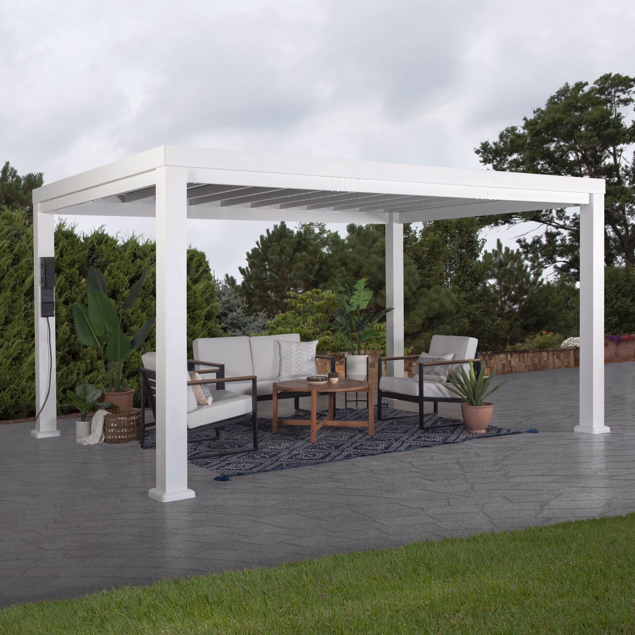 Backyard Discovery Windham 14'x10' Modern Galvanized Steel Pergola, Sail Canopy, PowerPort