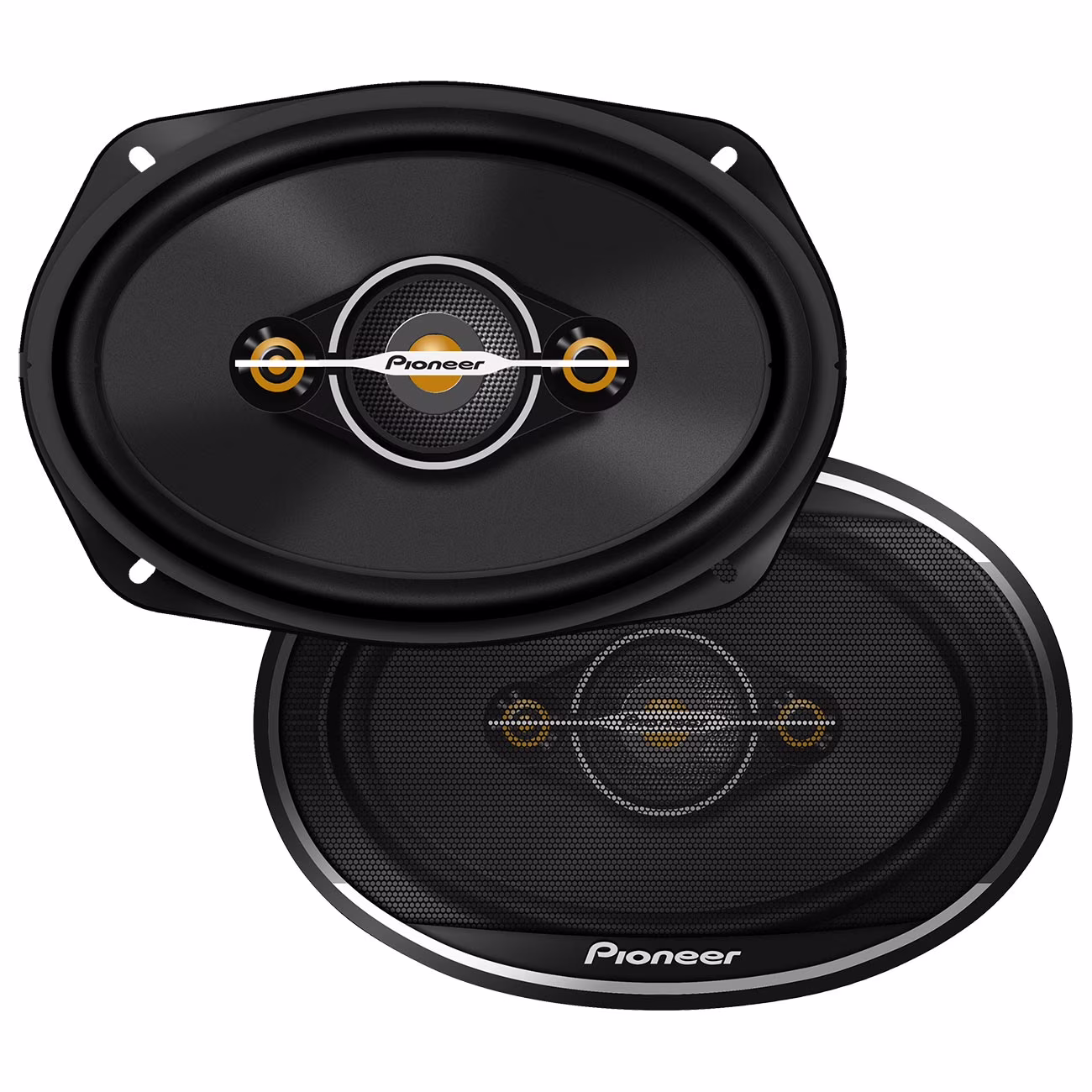(Pack of 2)PIONEER TS-A6971F, 4-Way Coaxial Car Audio Speakers, Full Range, Clear Sound Quality, Easy Installation and Enhanced Bass Response, Black and Gold Colored 6 x 9 Oval Speakers