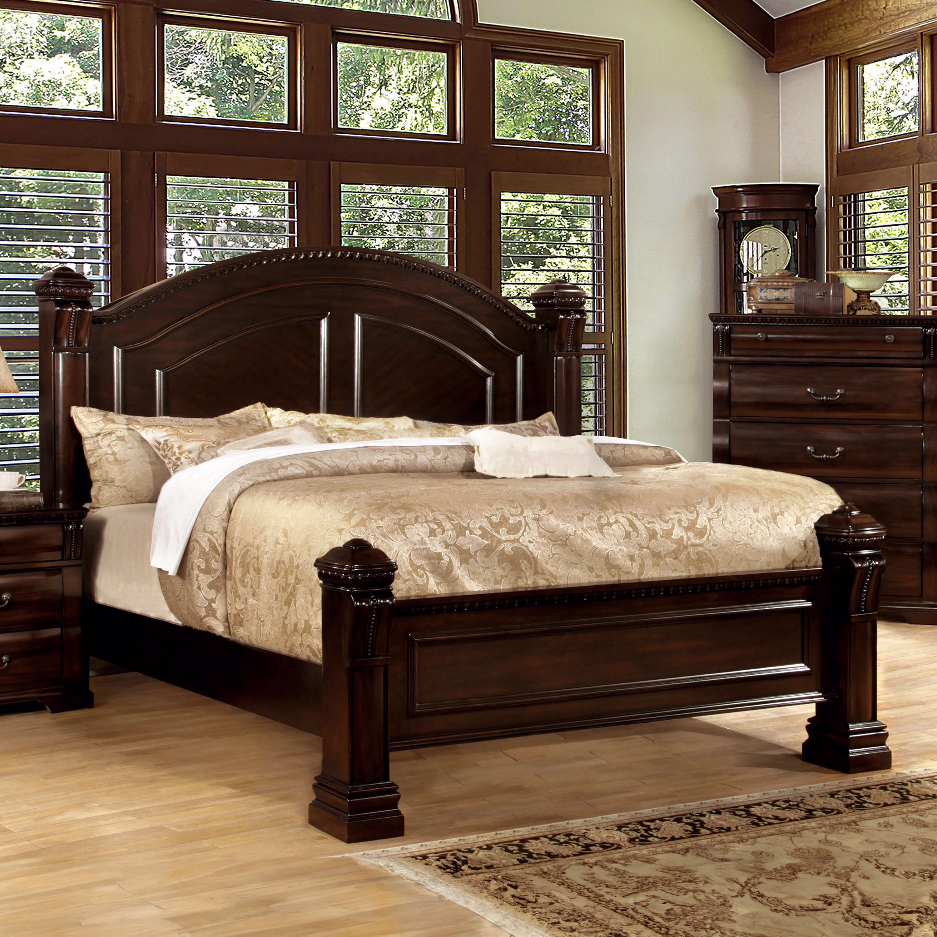 Furniture of America Nielene Wood Panel Bed, Queen, Cherry