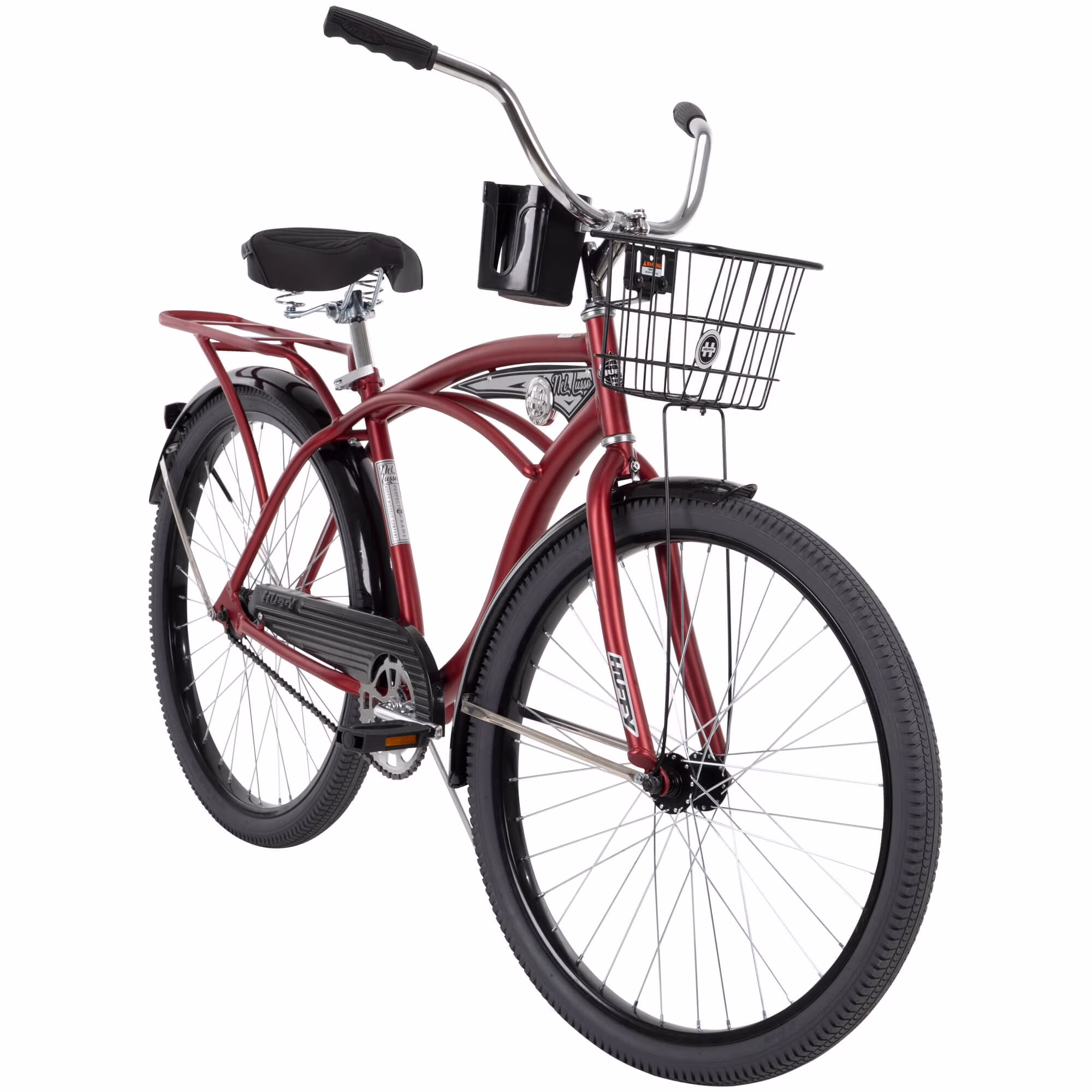26" Huffy Nel Lusso Beach Cruiser Bike, Basket, Cargo Rack, Red, Ages 12+