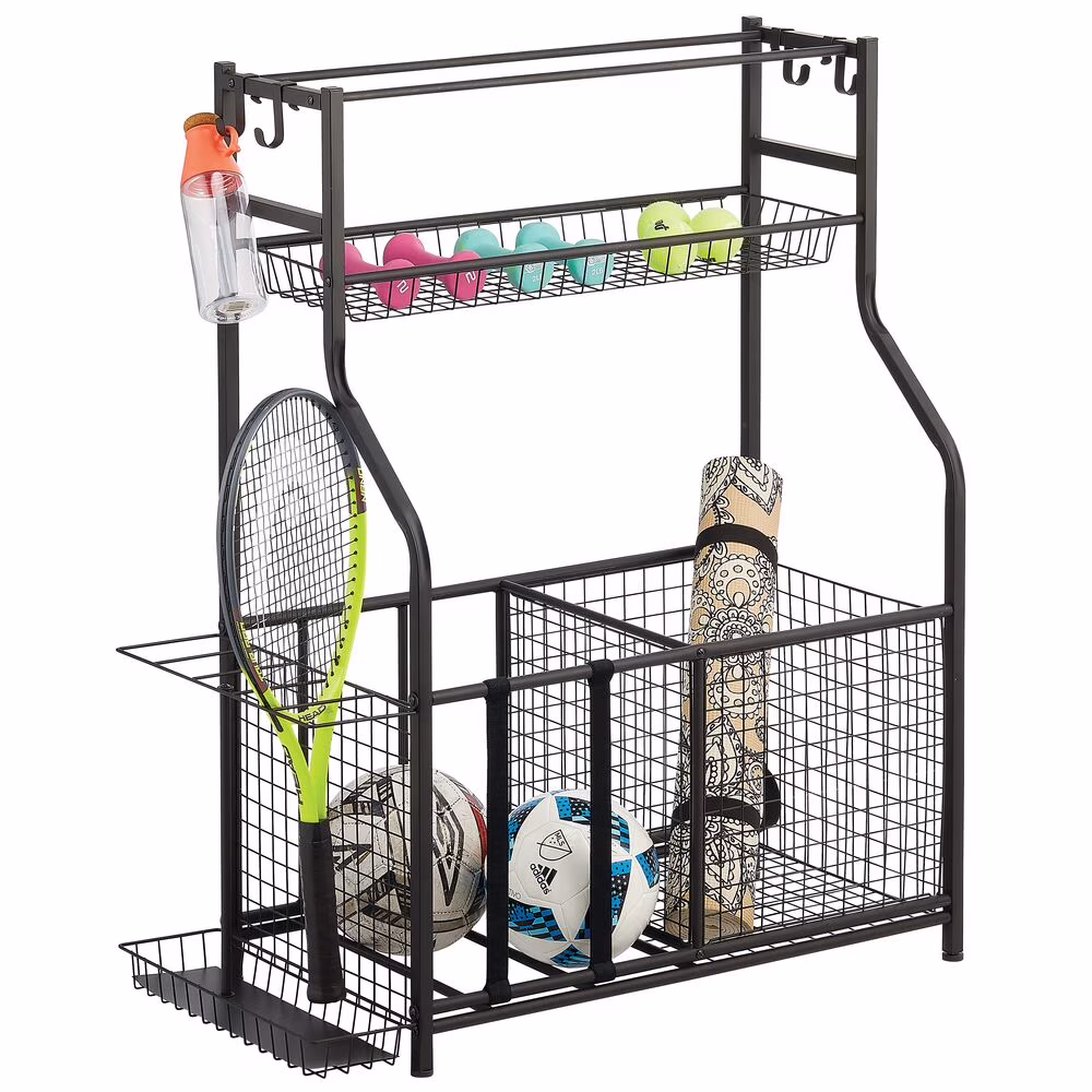 mDesign Metal Heavy Duty Garage Sports Storage Rack with Top Shelf - Matte Black