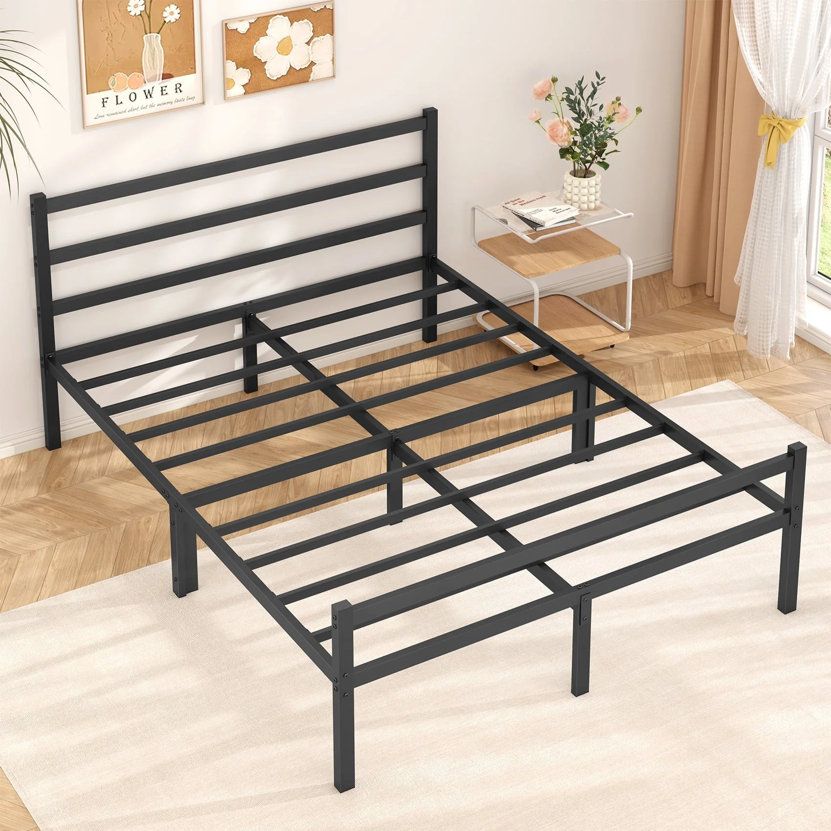 Mr IRONSTONE Heavy Duty Queen Size Metal Platform Bed Frame with Headboard and Footboard 14" High Under Bed Storage Space, No Box Spring Needed, Black