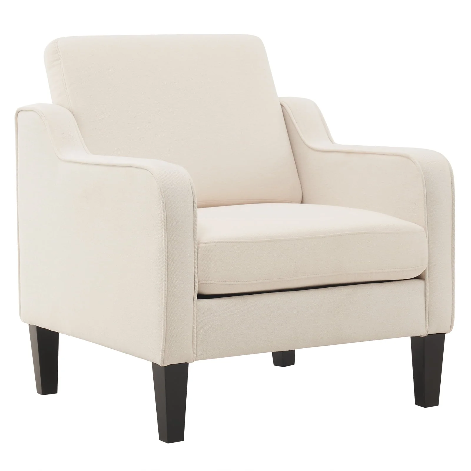 VINGLI Mid-century Modern Accent Chair,Beige Fabric Accent Chair for Living Room Upholstered Armchair with Scooped Arms for Bedroom,Apartment,Studio,Office,Waiting Room