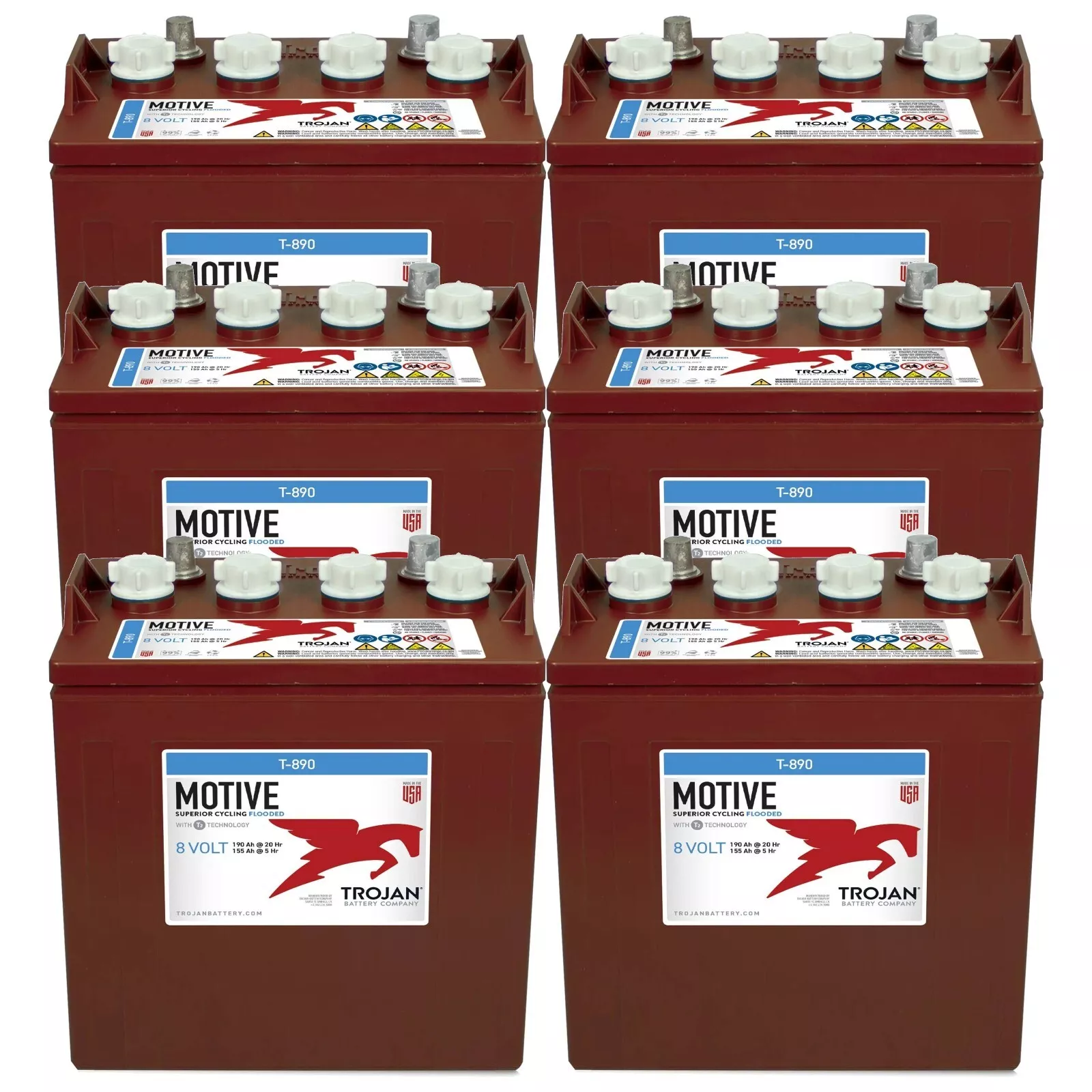 x6 | T-890 8 Volt 190Ah Flooded Lead Acid GC8 Deep Cycle Battery