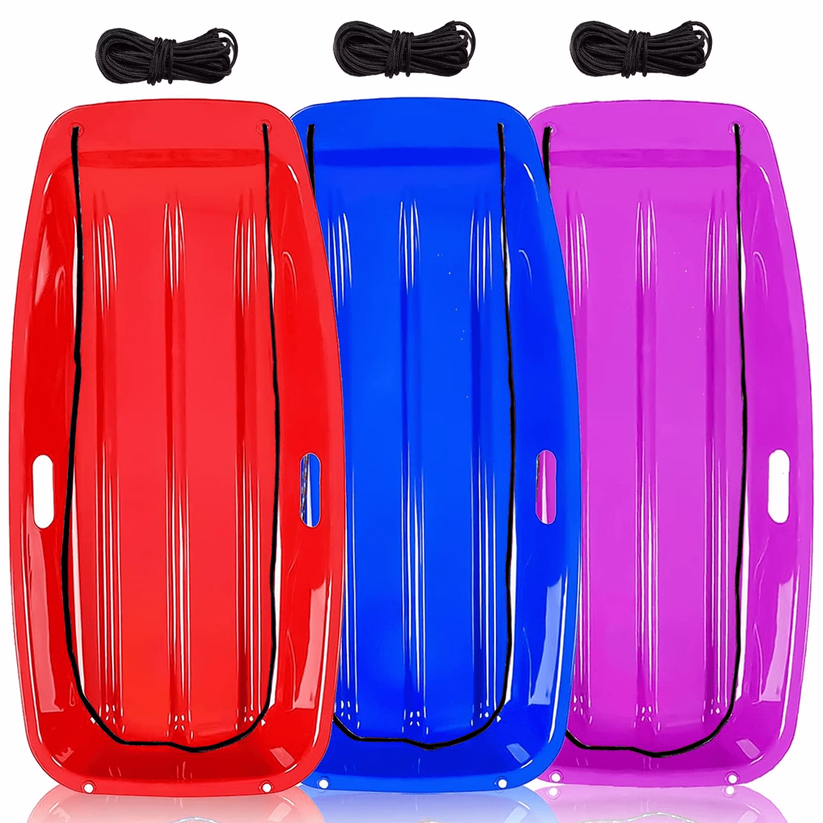 Lambaolom Classic Plastic Snow Sled 1-2 Rider 3pcs Kids Outdoor Plastic Sport Toboggan Winter Snow Sled Board 35inch