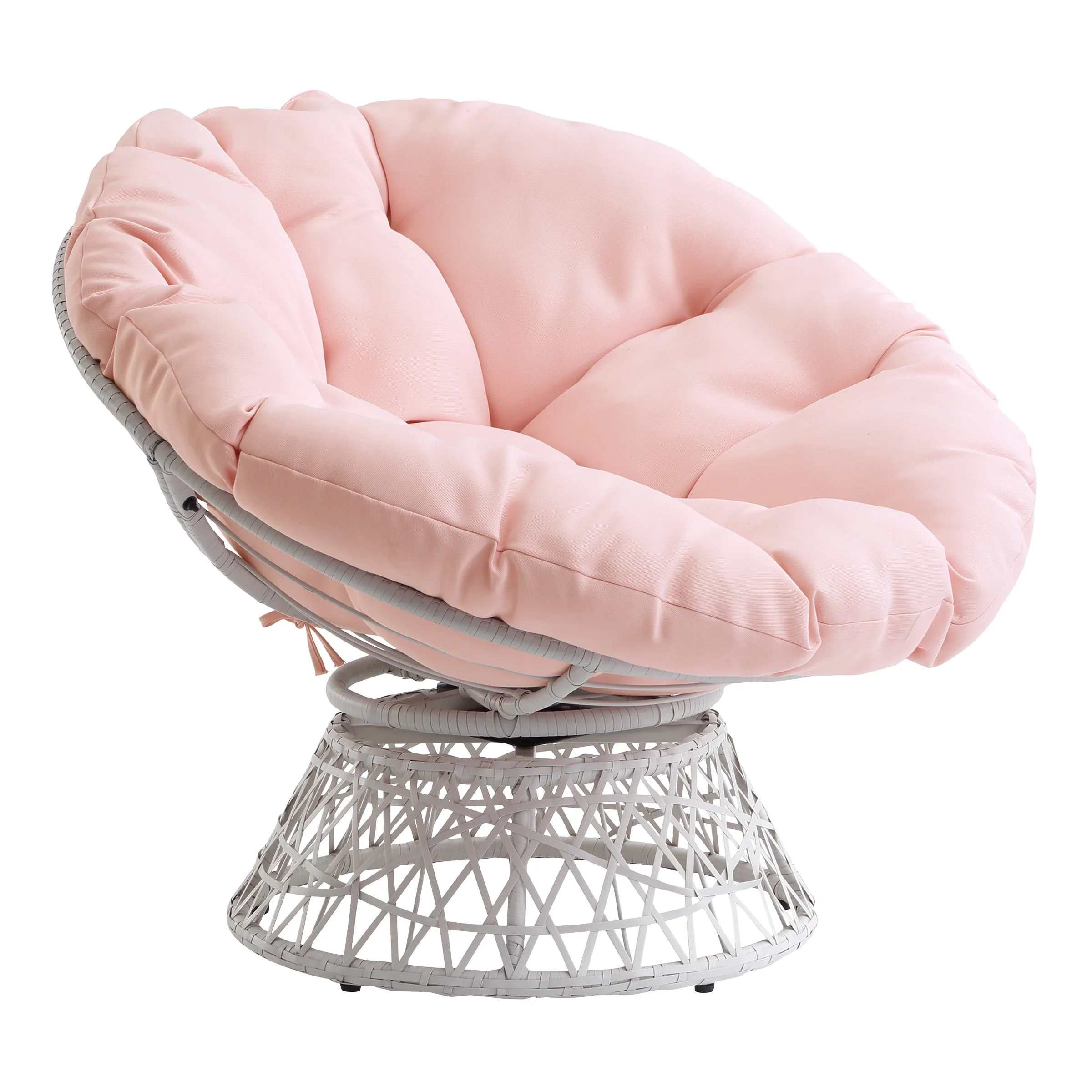 OSP Home Furnishings Specialty Seating Series Papasan Chair, Cream Wicker Weave with Pink Round Pillow Cushion