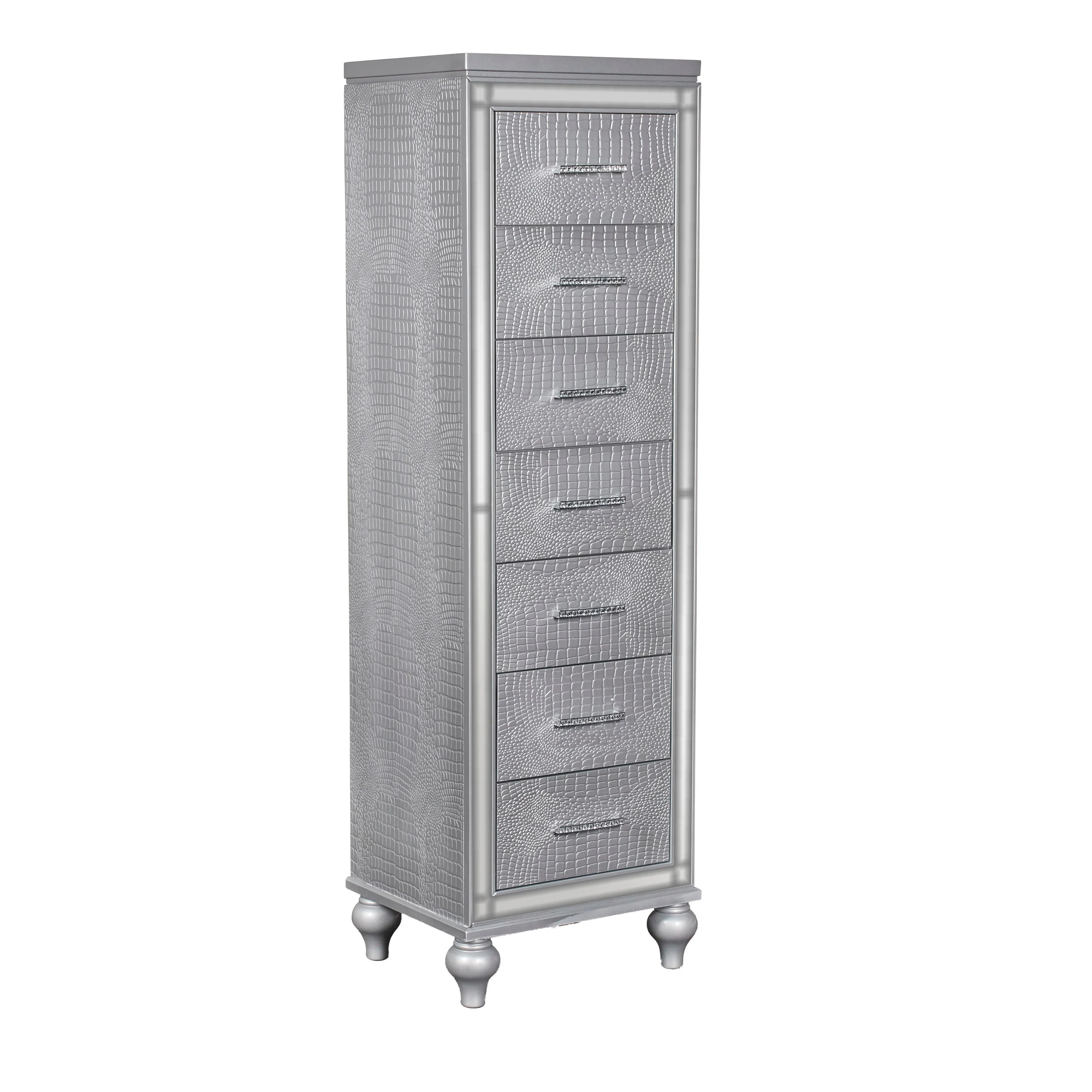 Modern Style Wooden Chest with Mock Croc Panels, Silver