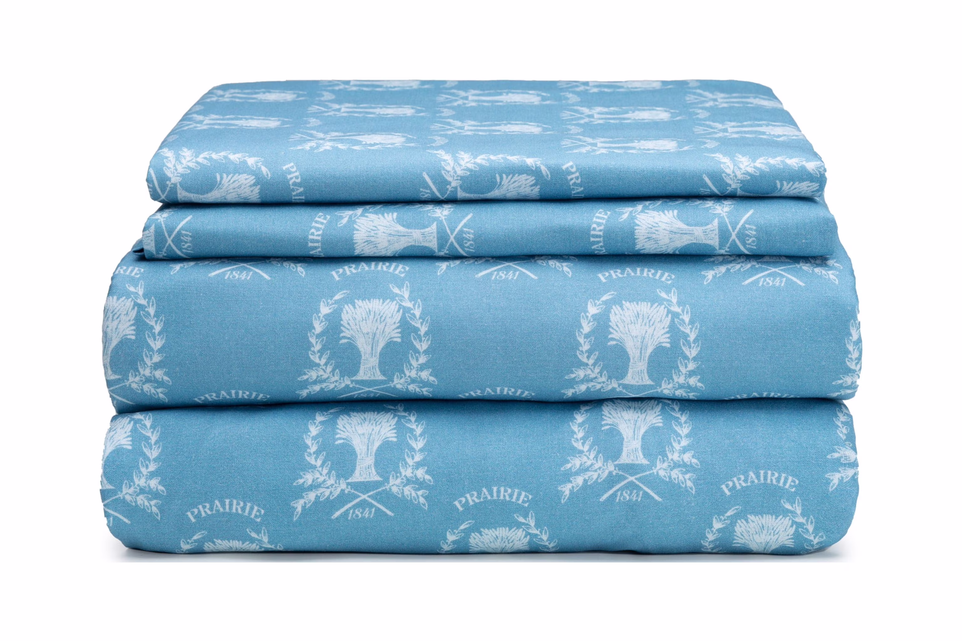 HAUZER HOME PRAIRIE GRAINS 100% Cotton Printed Sheet Set Blue / White