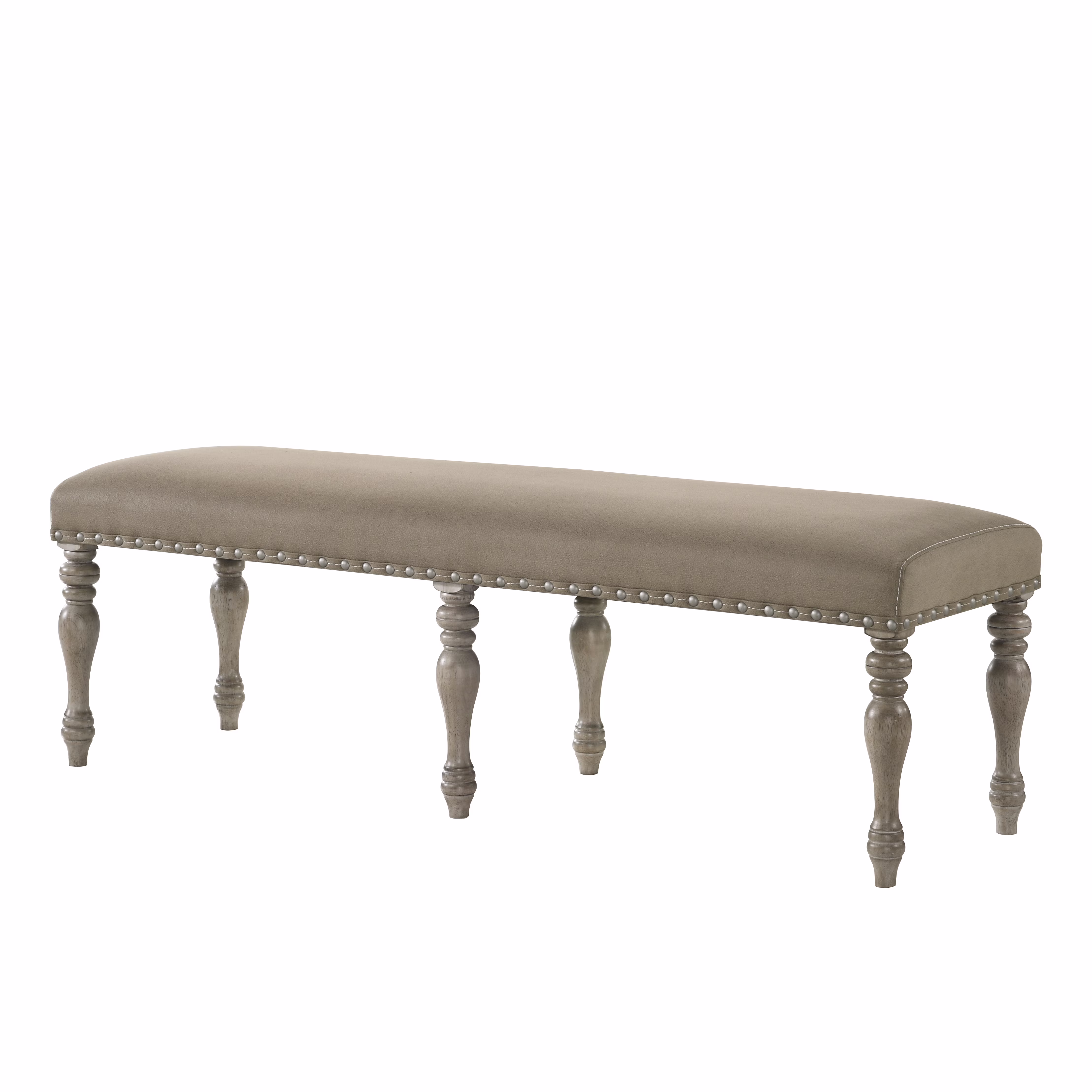 Roundhill Furniture Birmingham Microfiber Upholstered Bench with Nail Head Trim in Driftwood Finish