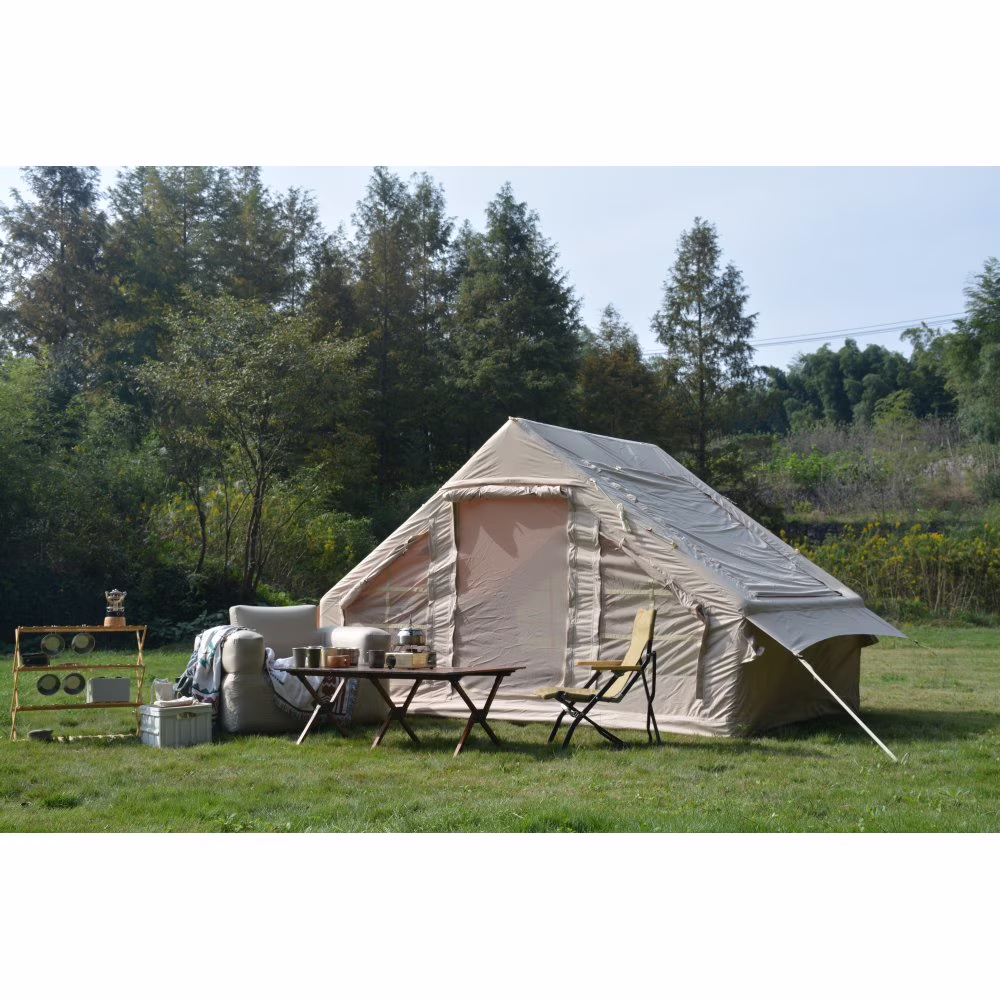4-Season Inflatable Glamping Tent - 4-6 Person Air Beam Structure, Instant Setup, Waterproof & Windproof for Camping (Beige, Self-Supporting)