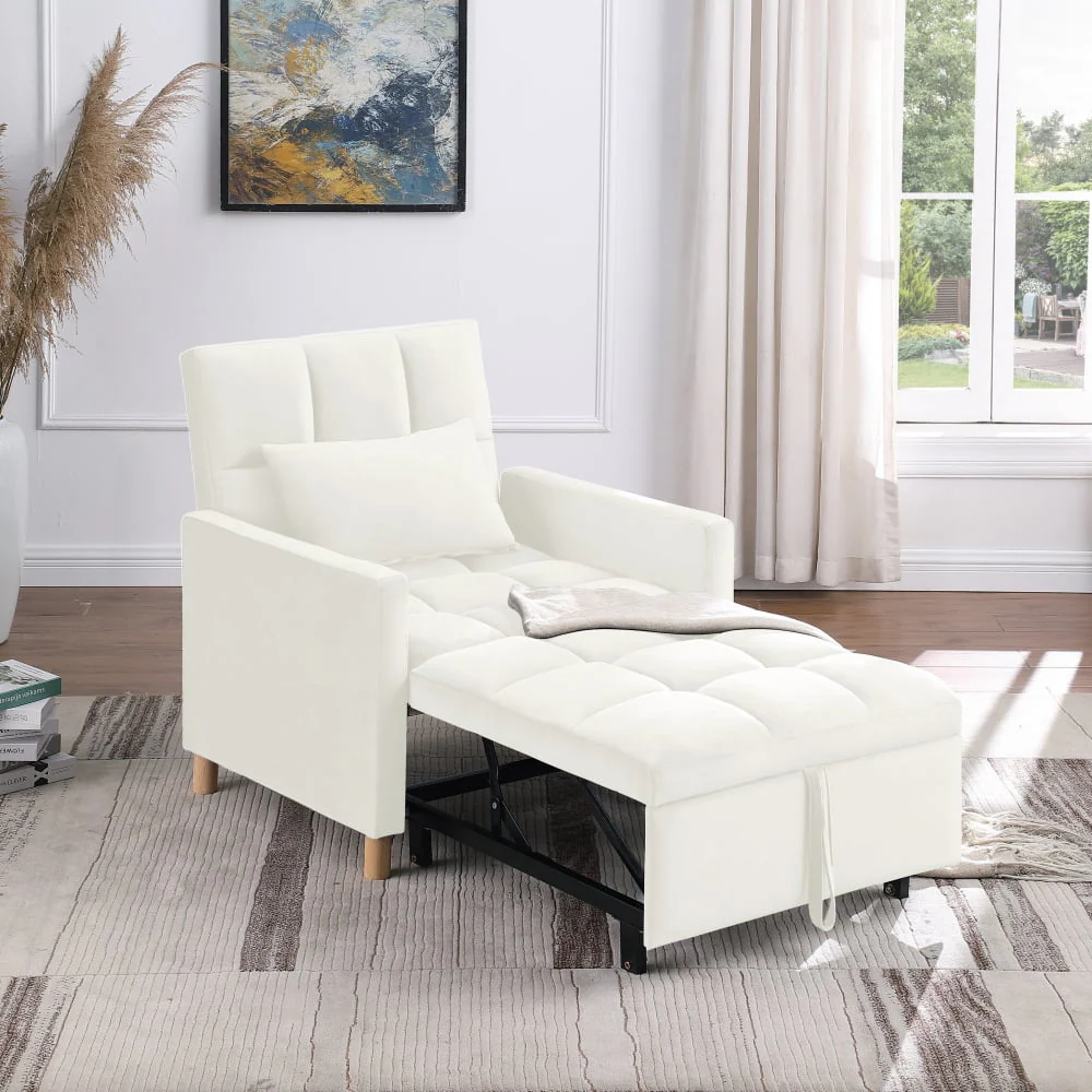 Sleeper Sofa Chair Bed,3-in-1 Convertible Sleeper Bed Chair,Folding Bed with Adjustable Backrest with Pillow,Multi-Functional Sleeper Chair for Living Room Dorm Apartment,Bedroom Office,Beige