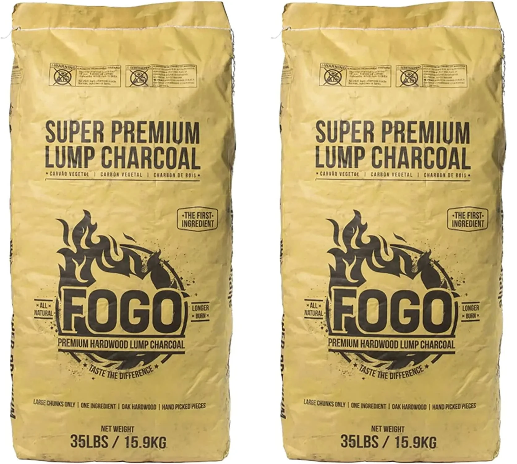 FOGO Super Premium Oak Restaurant Quality All-Natural Large Sized Hardwood Lump Charcoal for Grilling and Smoking, 35 Pound Bag, 2-Pack