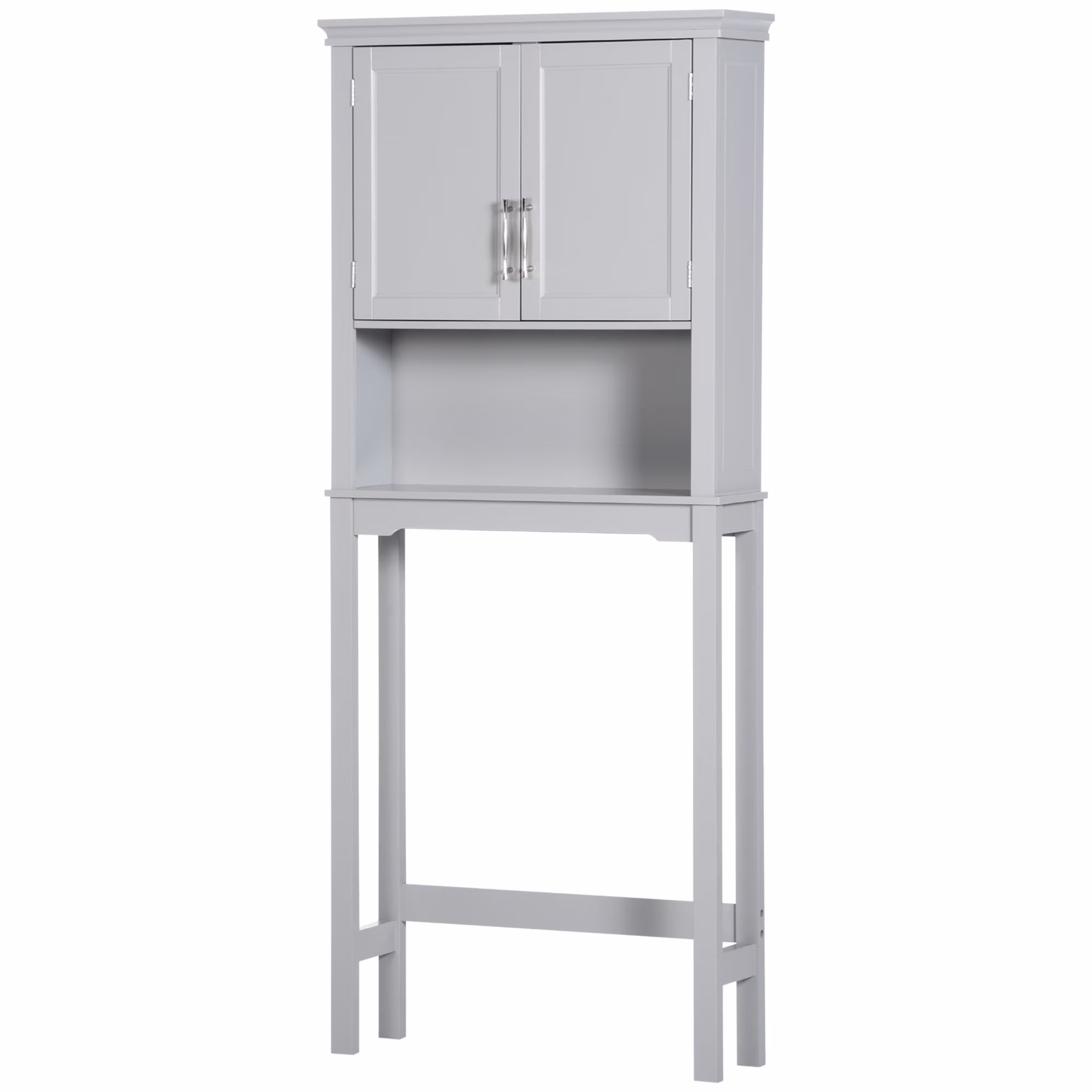 kleankin Modern Over The Toilet Storage Cabinet, Double Door Bathroom Organizer with Inner Adjustable Shelf and Open Shelf, Grey
