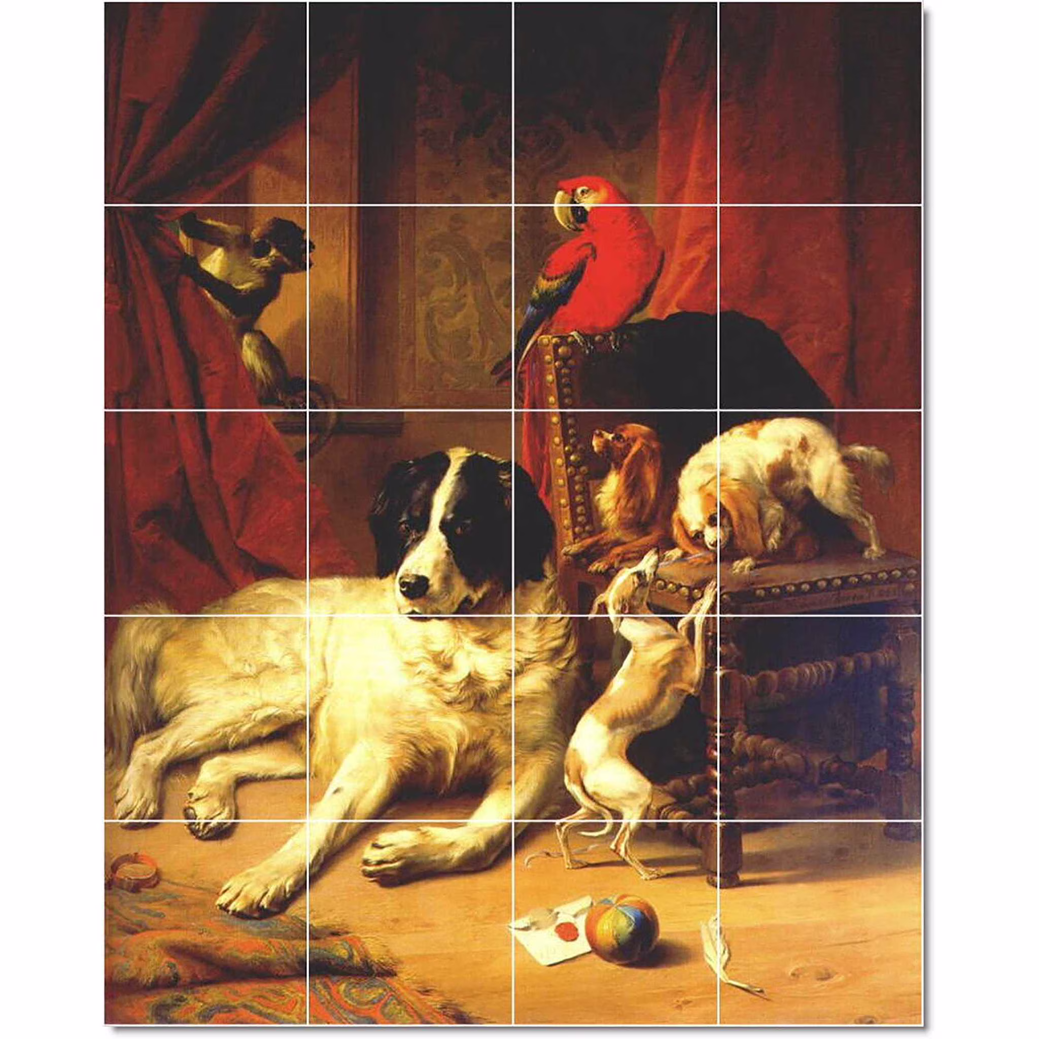 Ceramic Tile Mural-Eugene Verboeckhoven Animals Painting 25. 17" w x 21.25" h using (20) 4.25 x 4.25 ceramic tiles