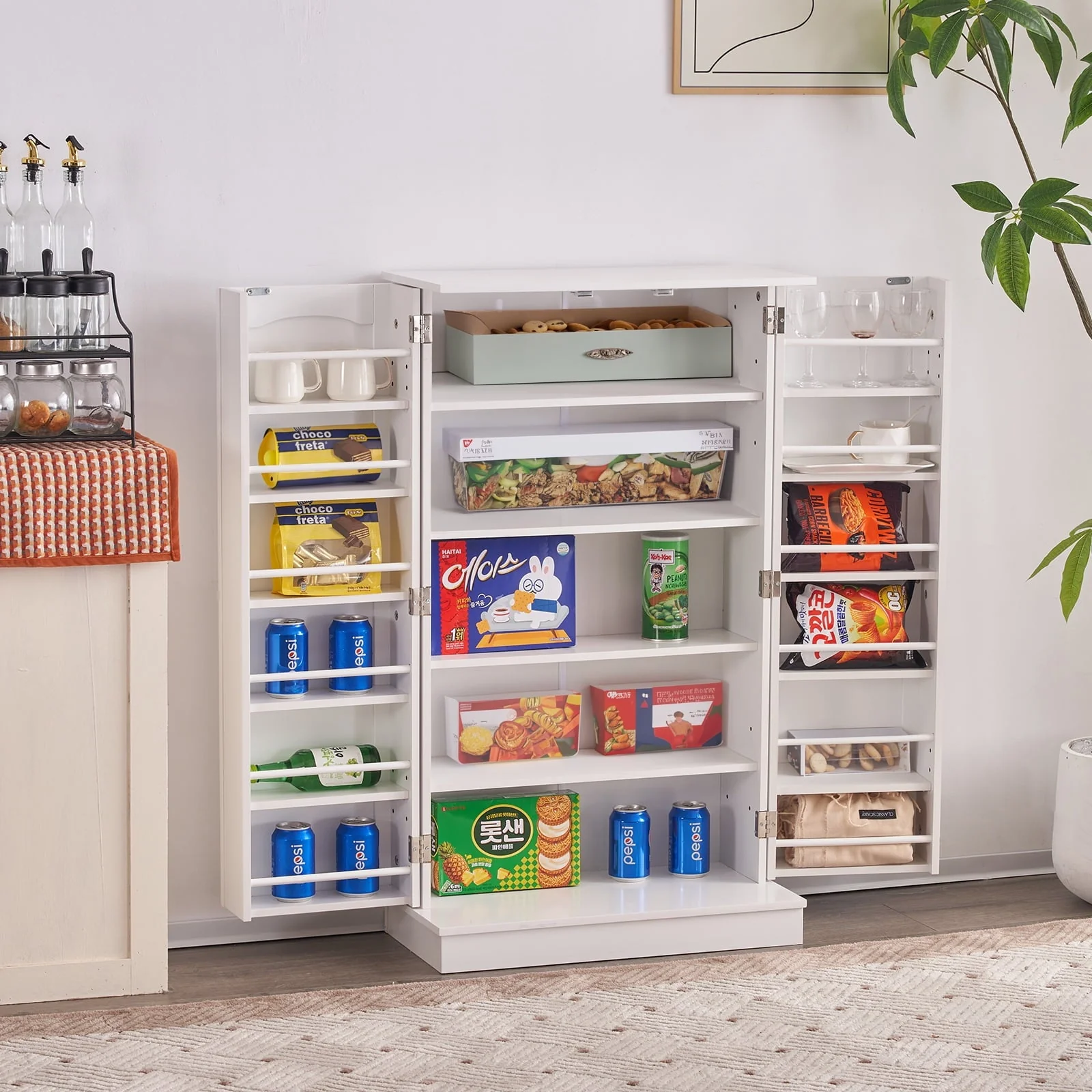 Ktaxon Kitchen Pantry Storage Cabinet with Doors and Shelves Sideboard Cabinet for Dining Room Living Room Bedroom White