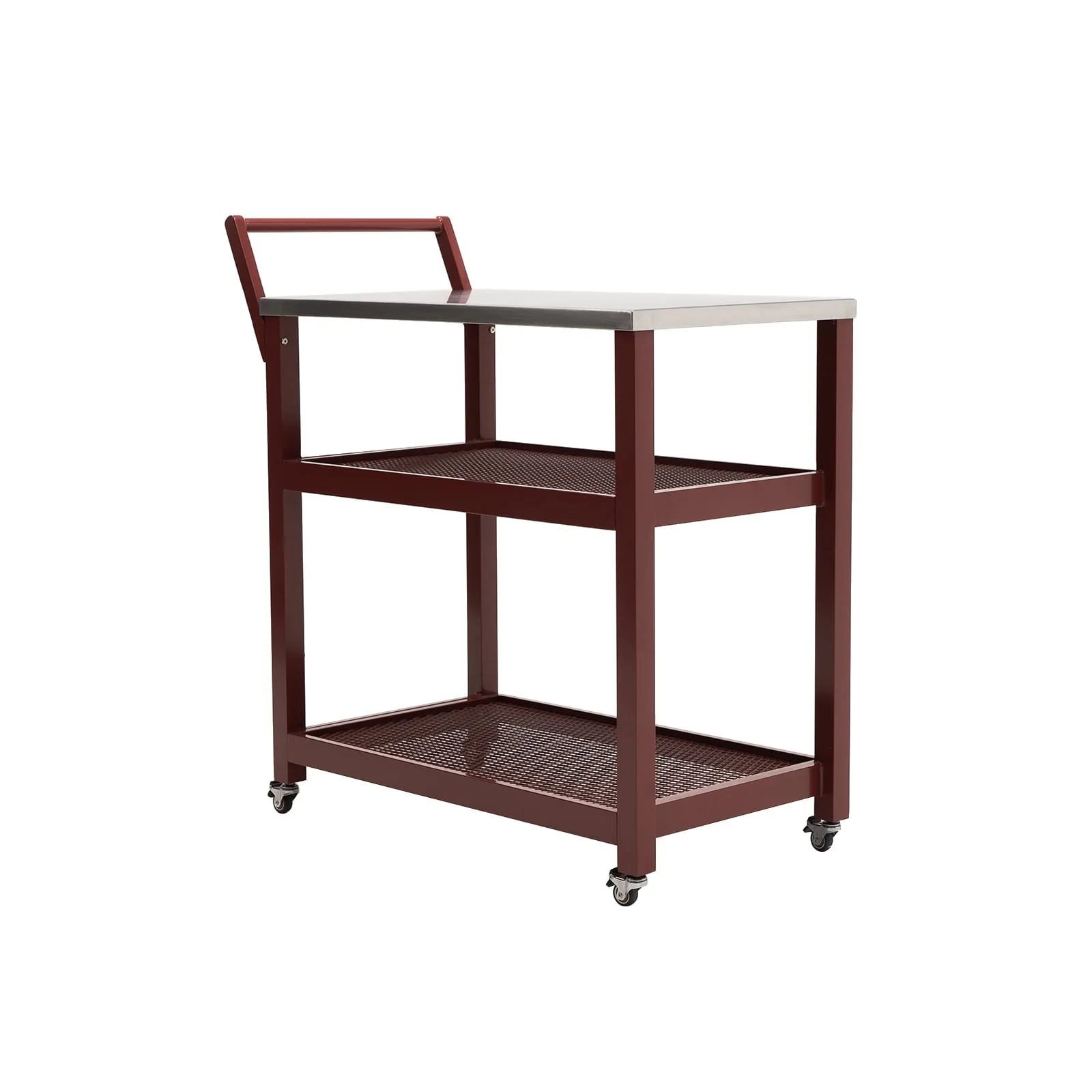 Rolling Cart with 4 Wheels Three Shelves Prep Cart Outdoor Grill Table Aluminum Trolley Cart,Red