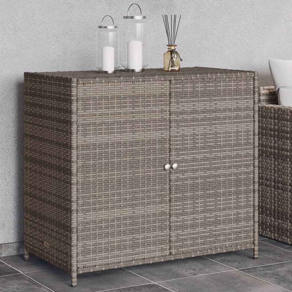 VidaXL Contemporary Poly Rattan Storage Cabinet, 32.7" x 17.7" x 29.9", Gray