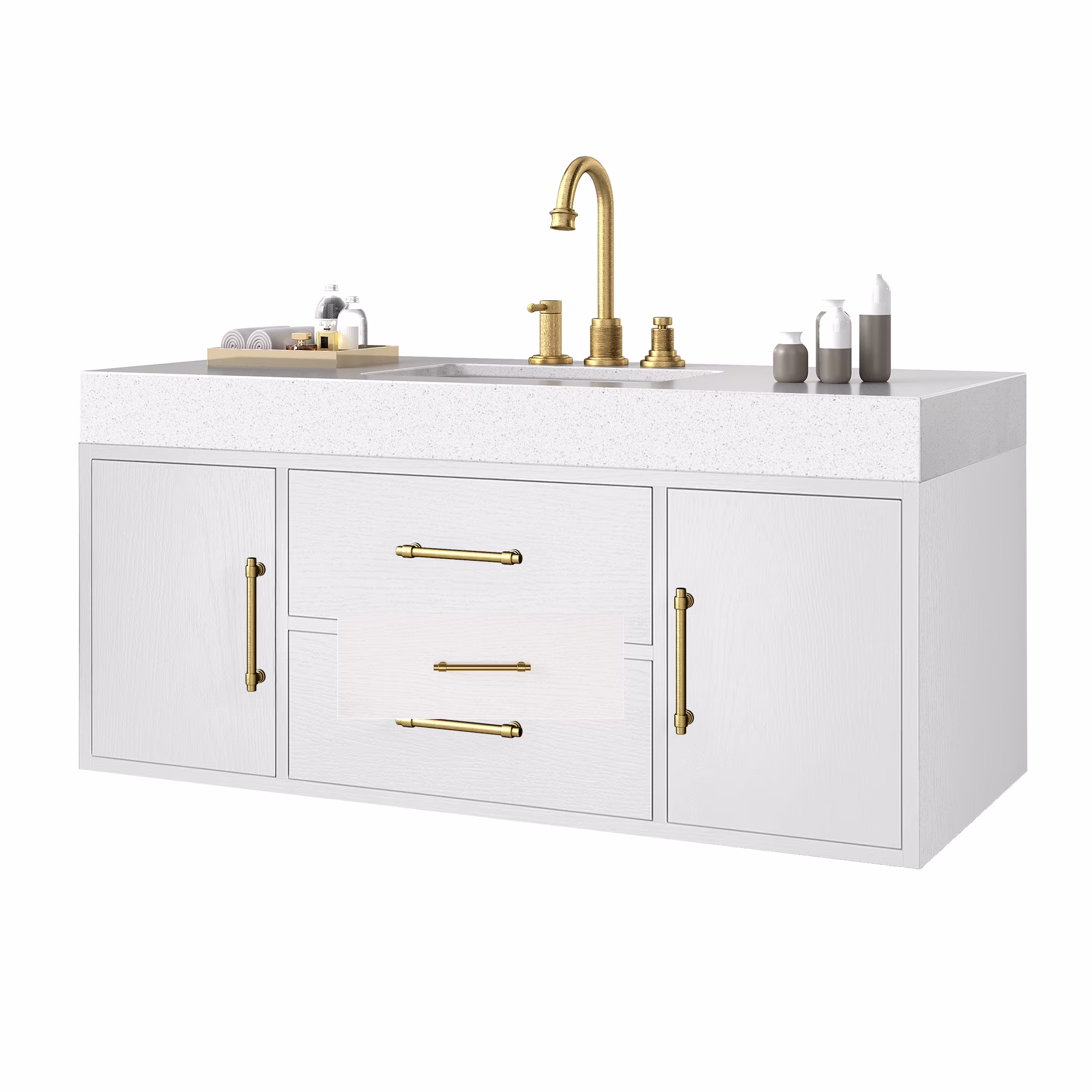 Craftian 48 inch Wall Mounted Bathroom Vanity 2 Doors & 2 Drawers, Floating Bathroom Cabinet, White
