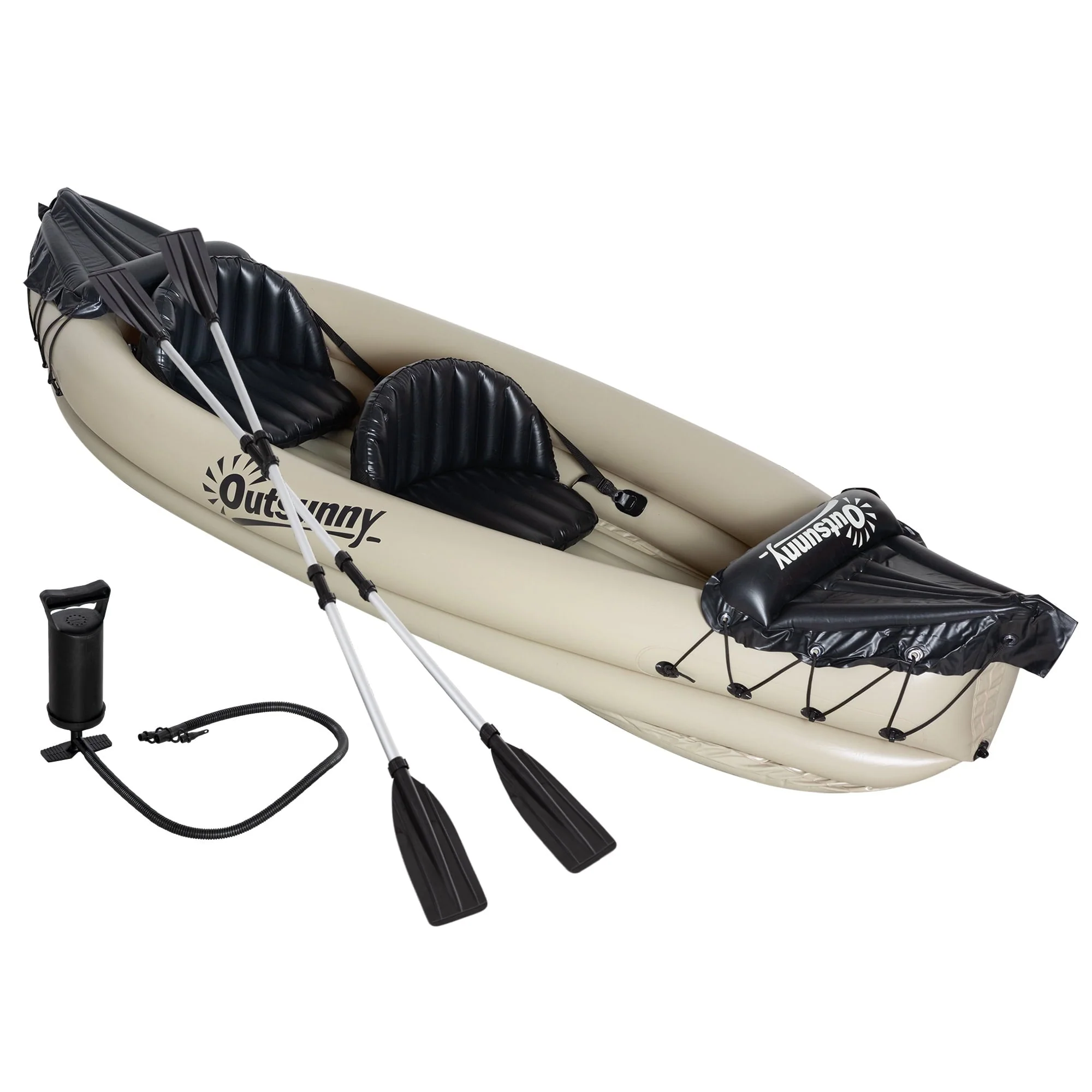 Outsunny K2 Kayak, 2 Person Inflatable Kayak, Includes Paddles, Aluminum Oars, Repair Kit, Portable Tandem Blow Up Boat, Beige