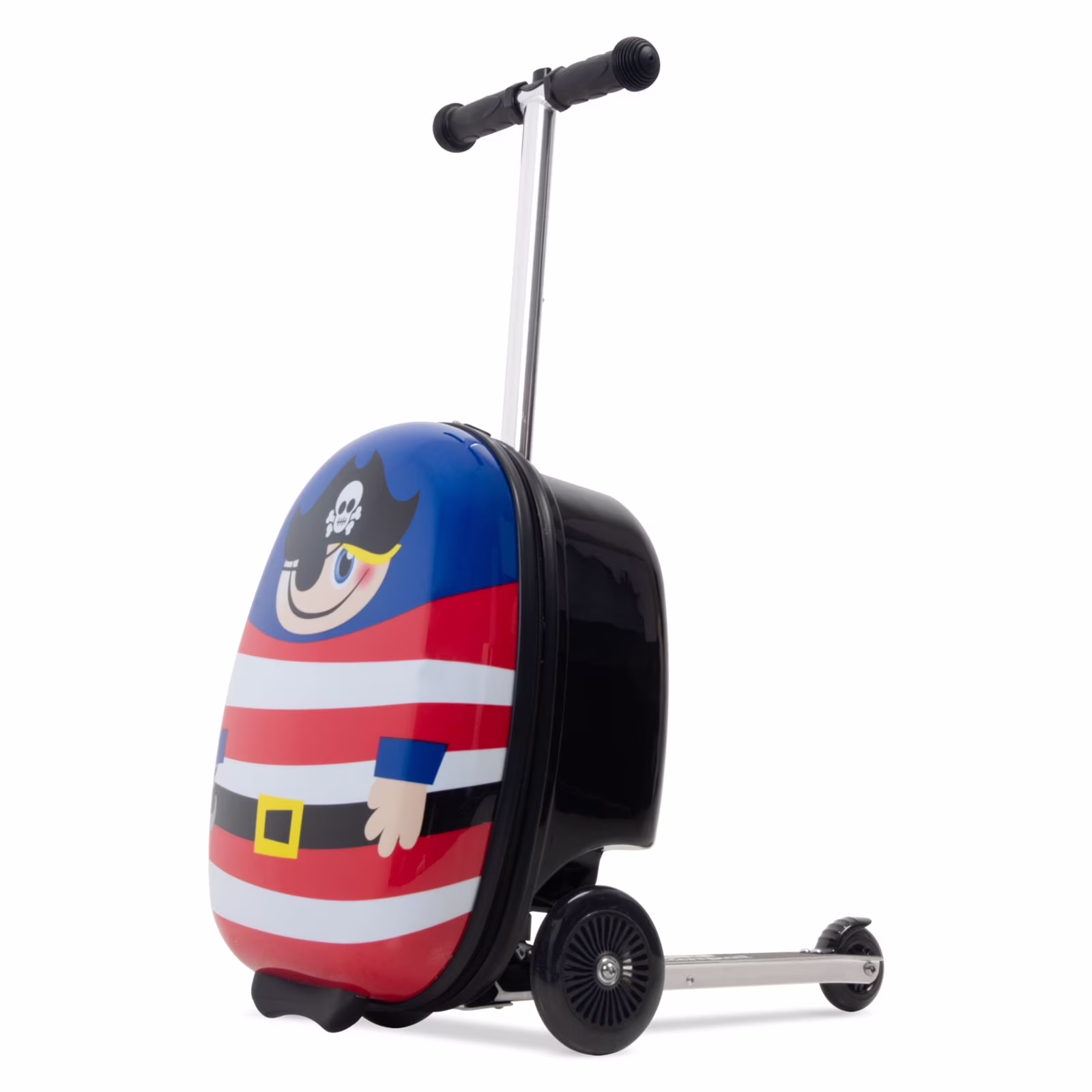 Kids Luggage Scooter, 3-Level Height Adjustable, Pirate Theme  Foldable Carry-On Suitcase, Lightweight Ride-On Scooter