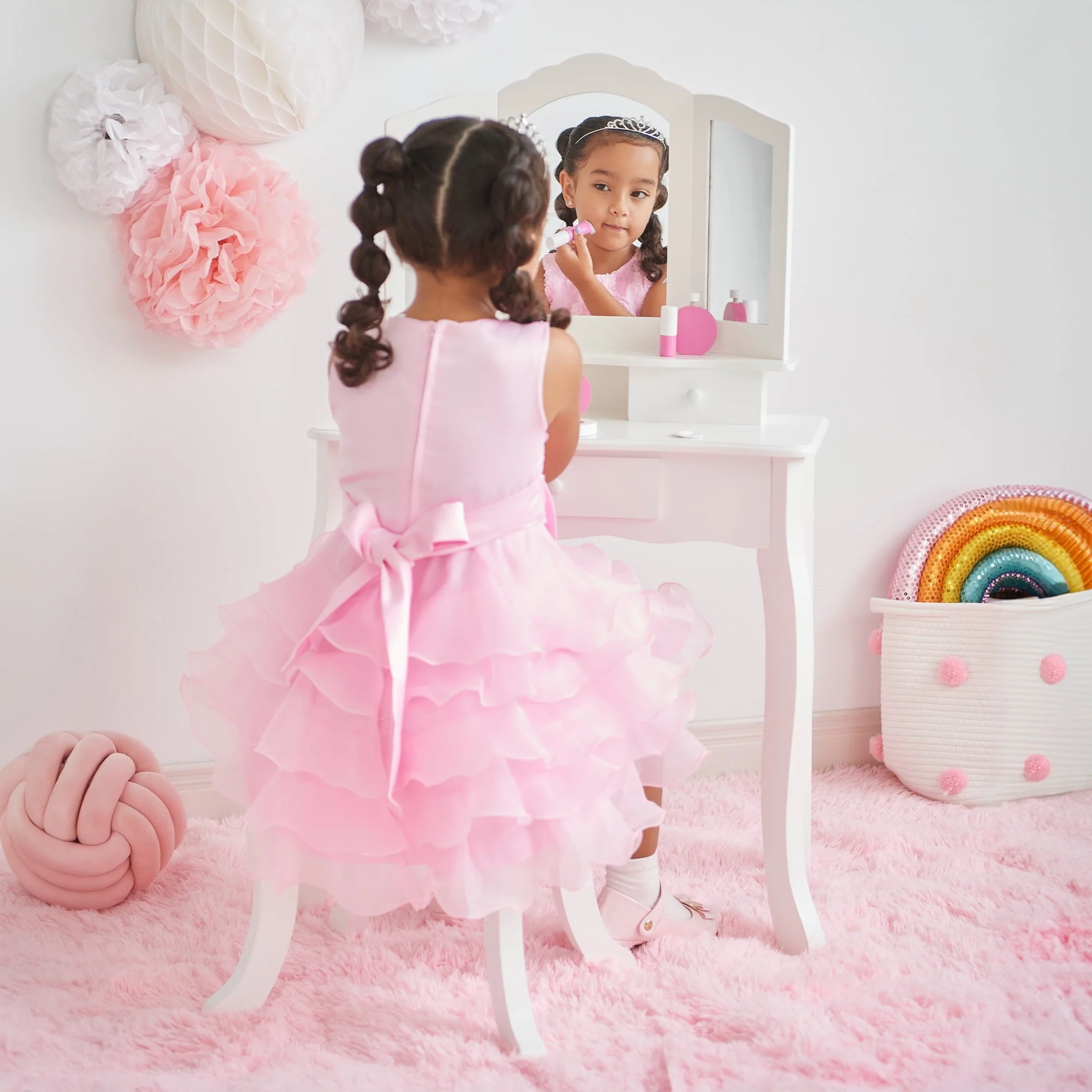 Teamson Kids Little Princess Ashlev Wooden Vanity Playset with Stool, White/Pink