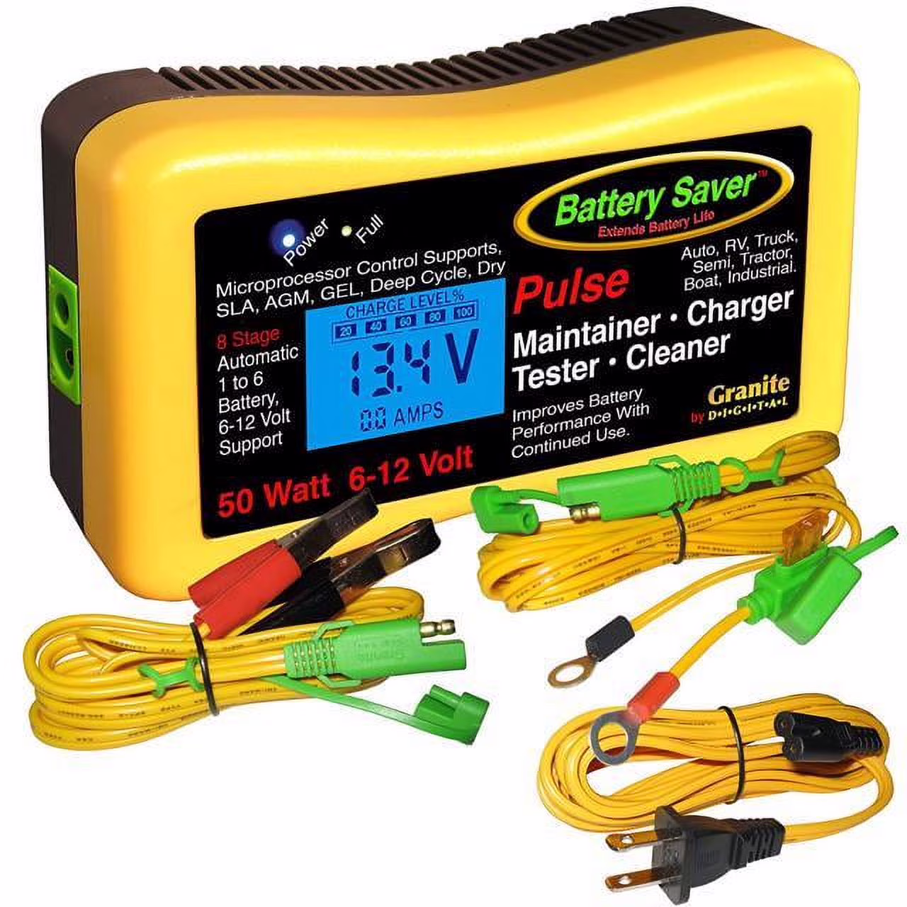 Battery Saver 2365L Battery Charger, Maintainer, Pulse Cleaner and Tester- 6V/12V 50W, 1 Pack