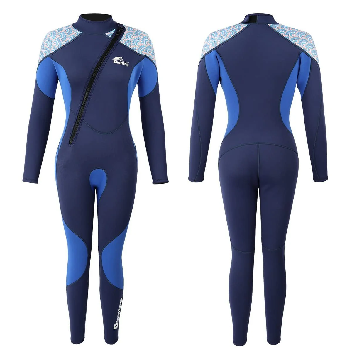 Owntop Women Wetsuit 3mm Neoprene Surfing Wet Suit Full Keep Warm Front Zip Diving Suits Body Protection for Diving Surfing Snorkeling Kayaking Swimming (Blue)