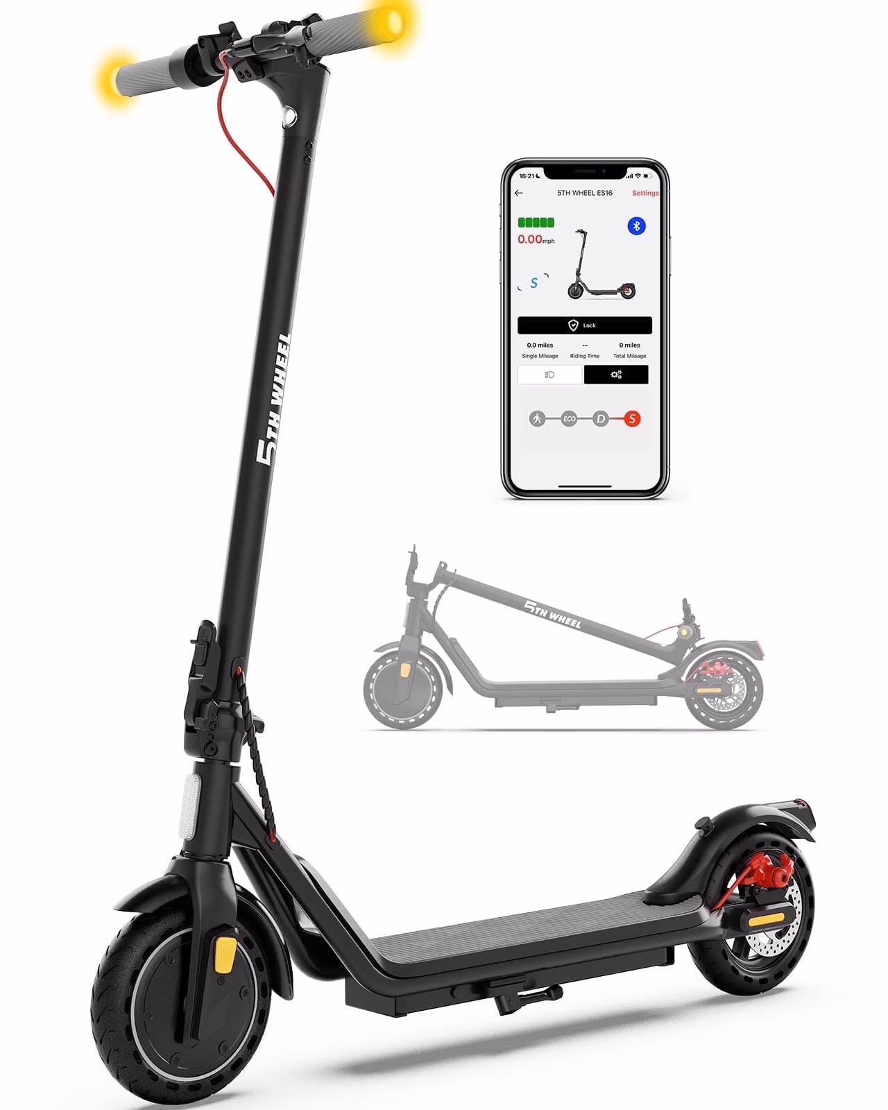 5TH WHEEL W16S 300W Electric Scooter with Turn Signal, 8.5�� Solid Tires, 18mph & 12Miles Range, Folding Commuting E-Scooter for Adults with APP Control