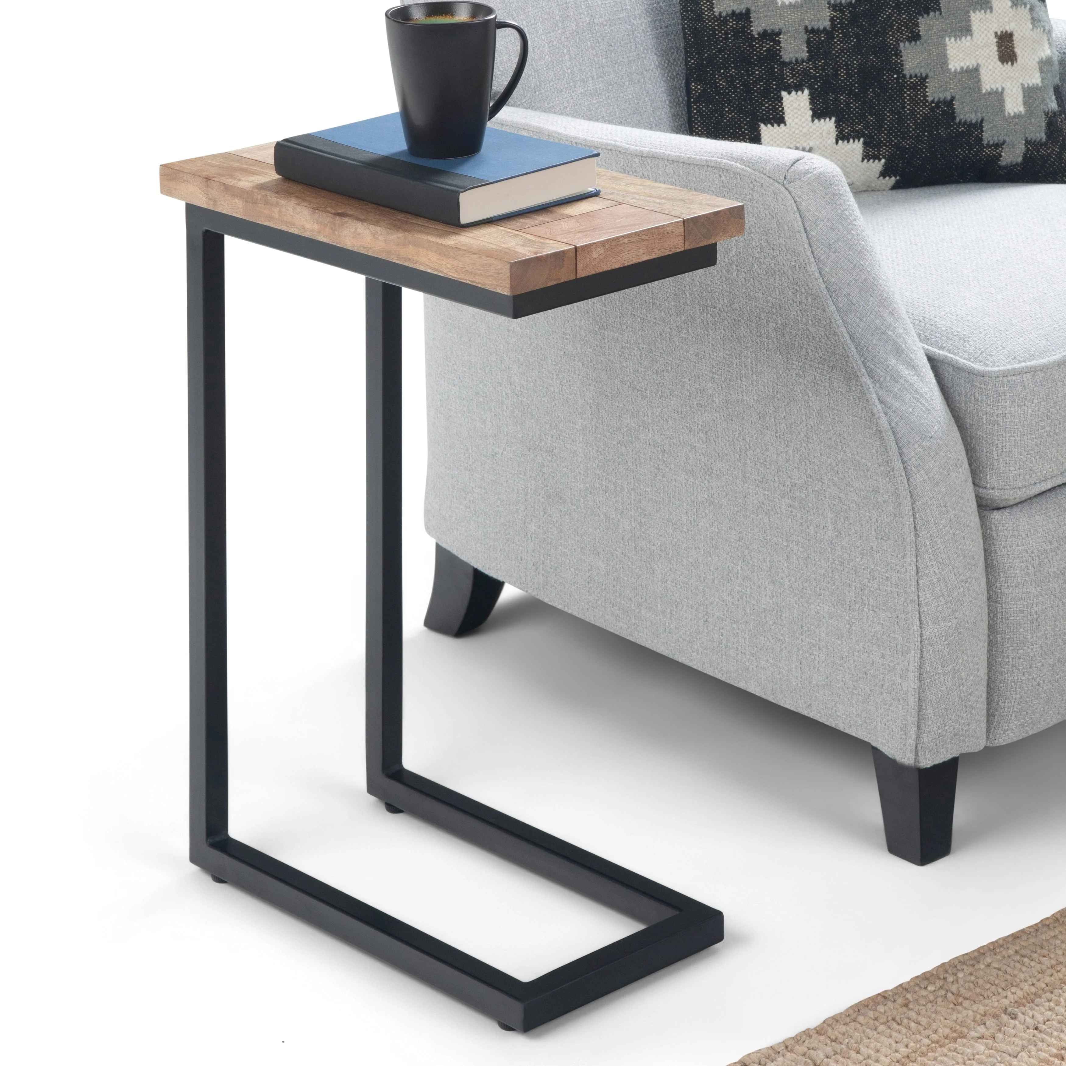 WyndenHall  Rhonda Metal C Side Table - 18 W x 10 D x 24 H Natural Stained Wood, Metal Wood, Metal Solid Wood Wood