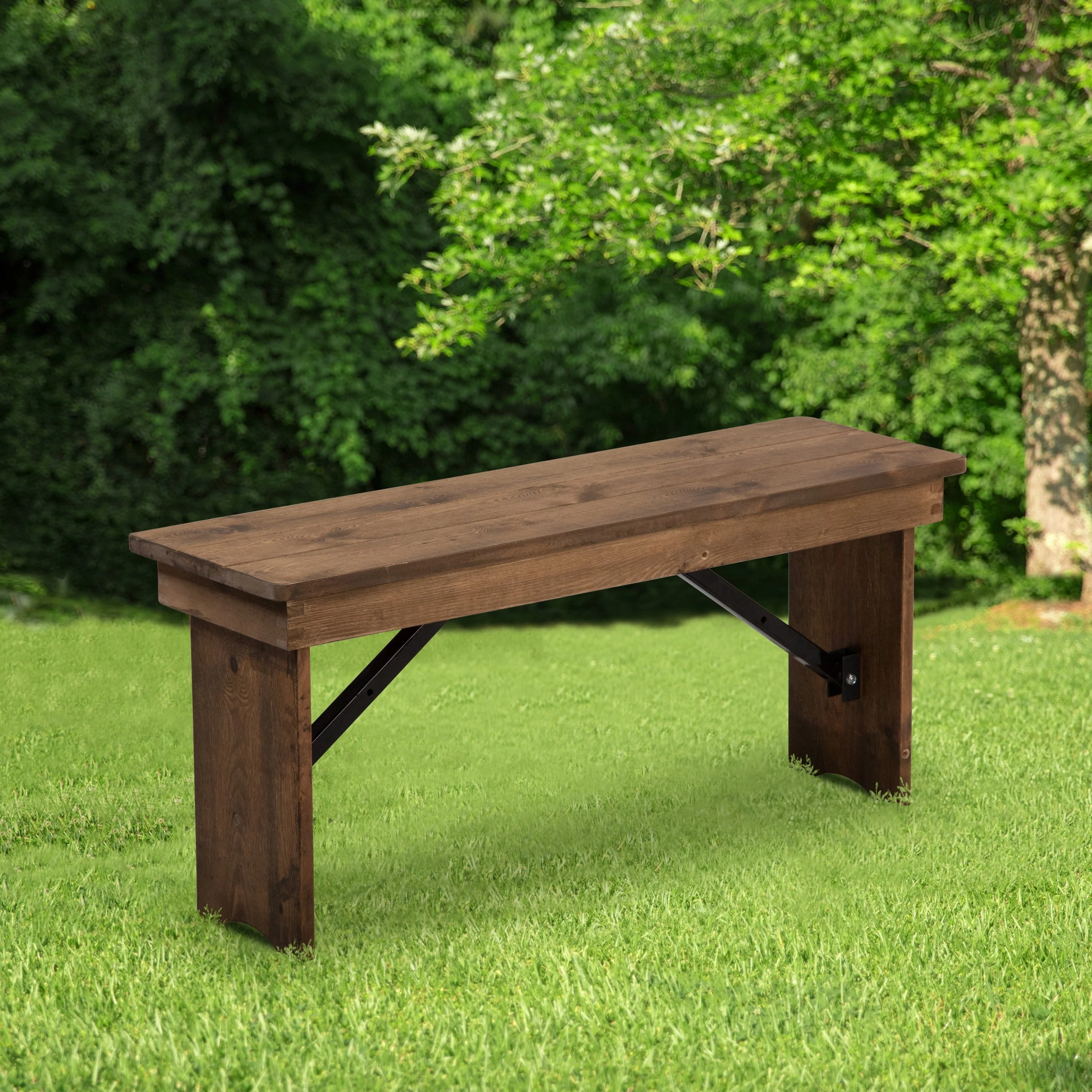 BizChair 40" x 12" Antique Rustic Solid Pine Folding Farm Bench