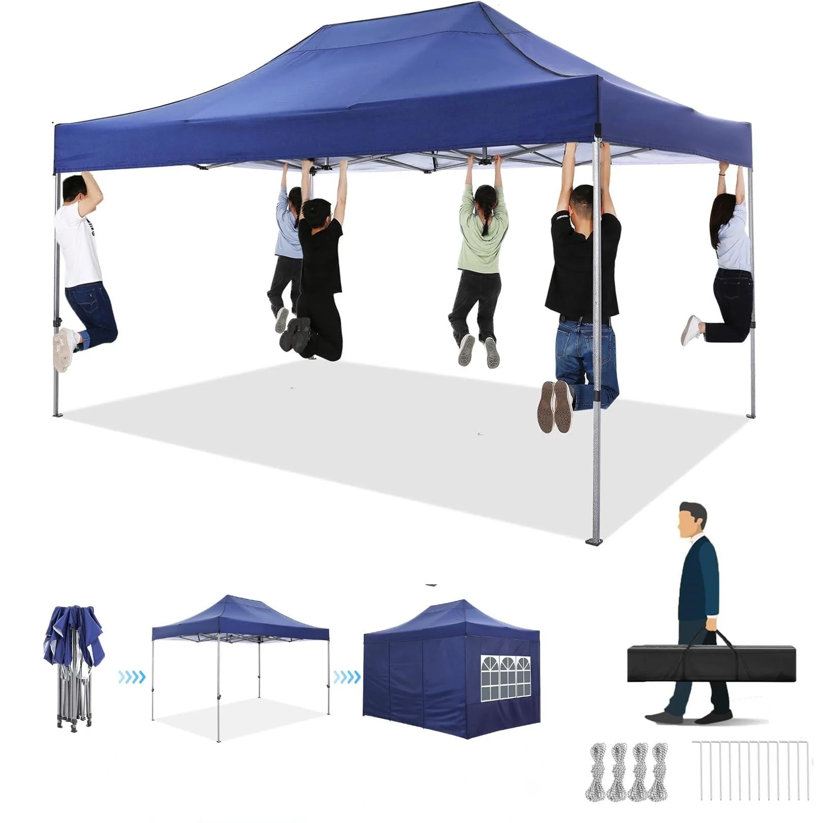 COBIZI 10x15 Heavy Duty Pop up Canopy Tent with 4 Sidewalls,Outdoor Waterproof Canopy Tent Event Shelter for Parties, Commercial-Series, Blue
