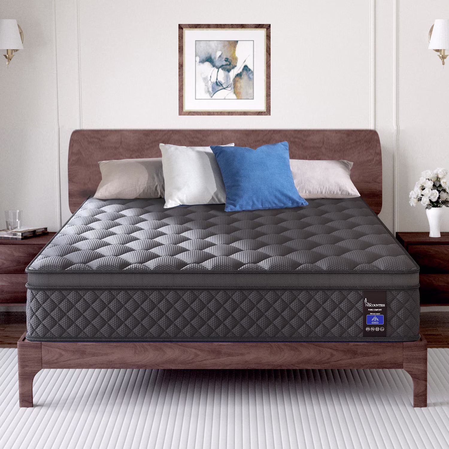 Viscountess 12 Inch King Mattress Eurotop with Gel Memory Foam Hybrid Mattress in a Box Individually Wrapped Pocket Coils Innerspring Motion Isolation Edge Support