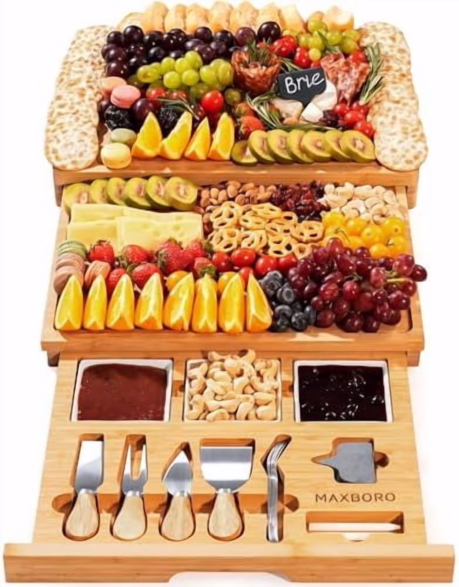 Extra Large 33.7x15.7 inch Charcuterie Boards Gift Set, 100% Bamboo Cheese Board and Knife Set, Cool Meat Cheese Platter Tray, House Warming Gifts New Home, Ideas for Women Mom