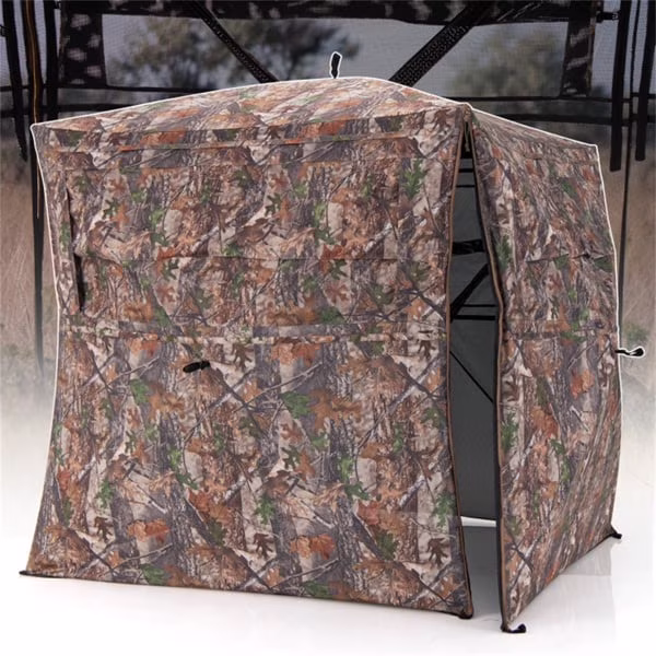 All-Weather Hunting Tent with One-Way Observation Windows, Camo Blind for Various Terrains, Features Ventilation Windows & Thermal Retention, Easy Carry Bag for Backcountry Hunting
