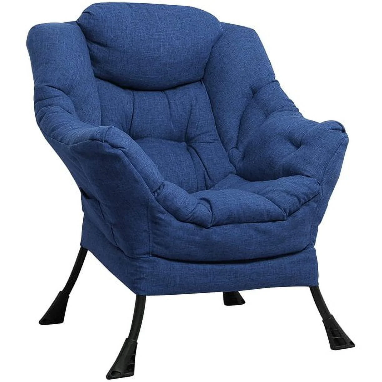 MEETWARM Modern Cotton Fabric Lazy Chair, Accent Contemporary Lounge Chair, Upholstered Single Leisure Sofa Chair with a Side Pocket, Armrests and Thick Padded Back for Living Room Bedroom (Blue)