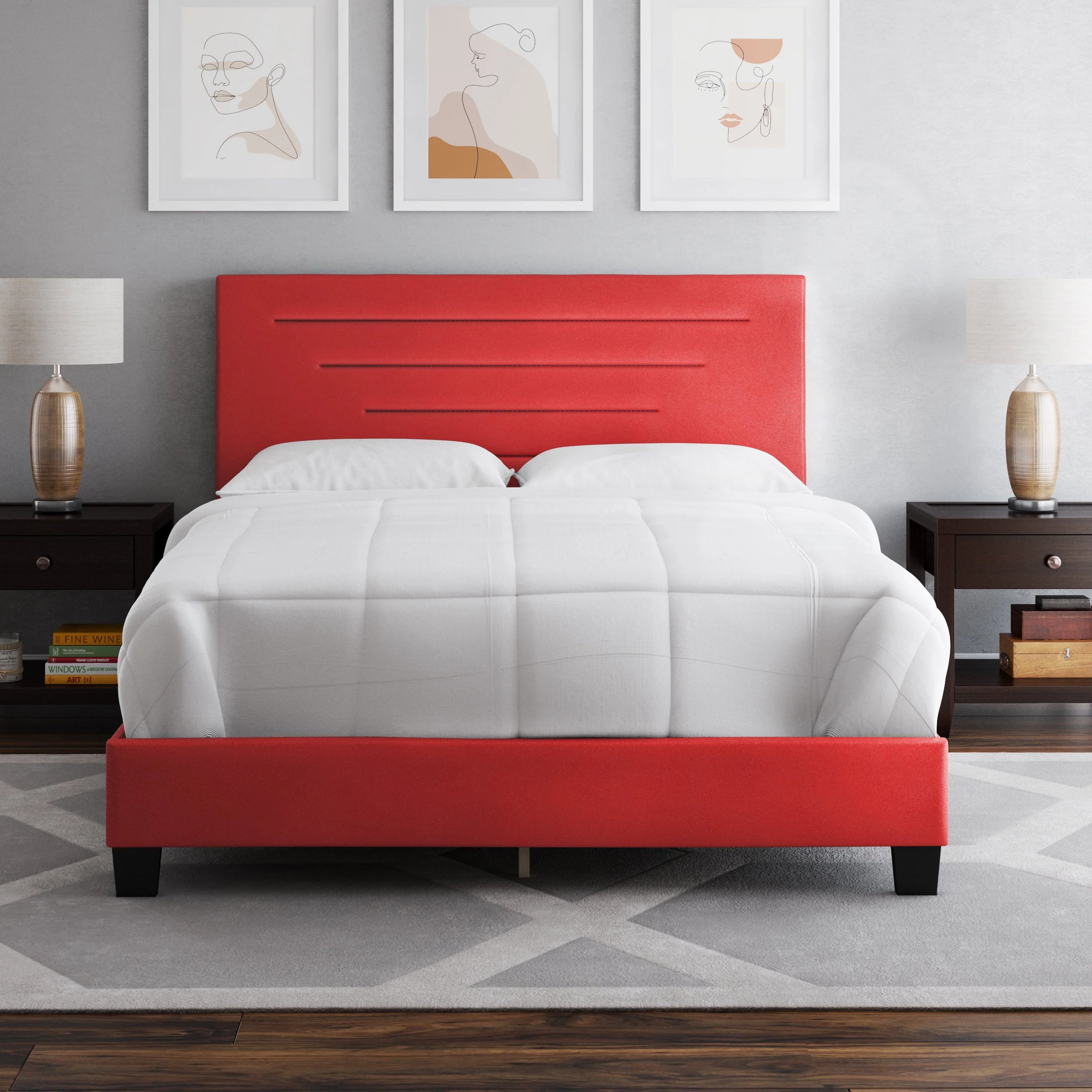 Boyd Sleep Luxembourg Upholstered Faux Leather Platform Bed, Queen, Red