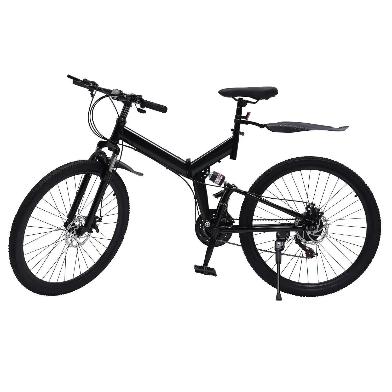 Aiqidi 26" Folding Mountain Bike, 21 Speed Dual Disc Brakes Unisex Adult Adjustable Mountain Bicycle for Riding Traveling, Black