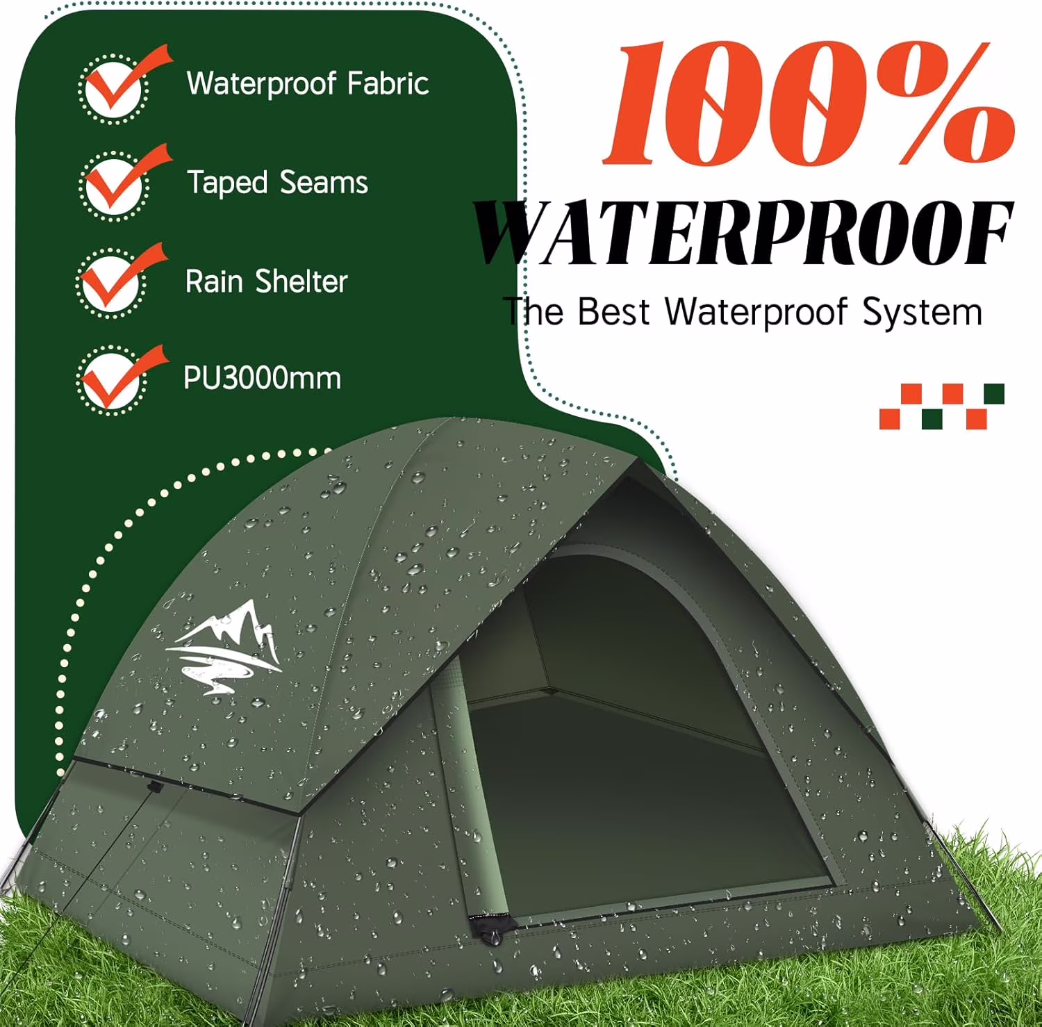 Tents for Camping 3-4 Person with Rainfly, Waterproof Windproof Outdoor Dome Tent for Adventure Backyard