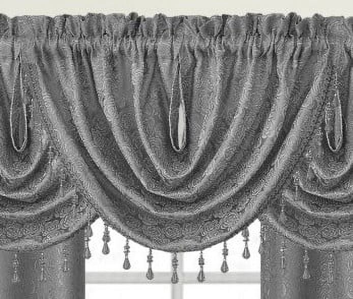 Angelina Rose Jacquard Rod Pocket Waterfall Valance, Gray, 48x37 inches