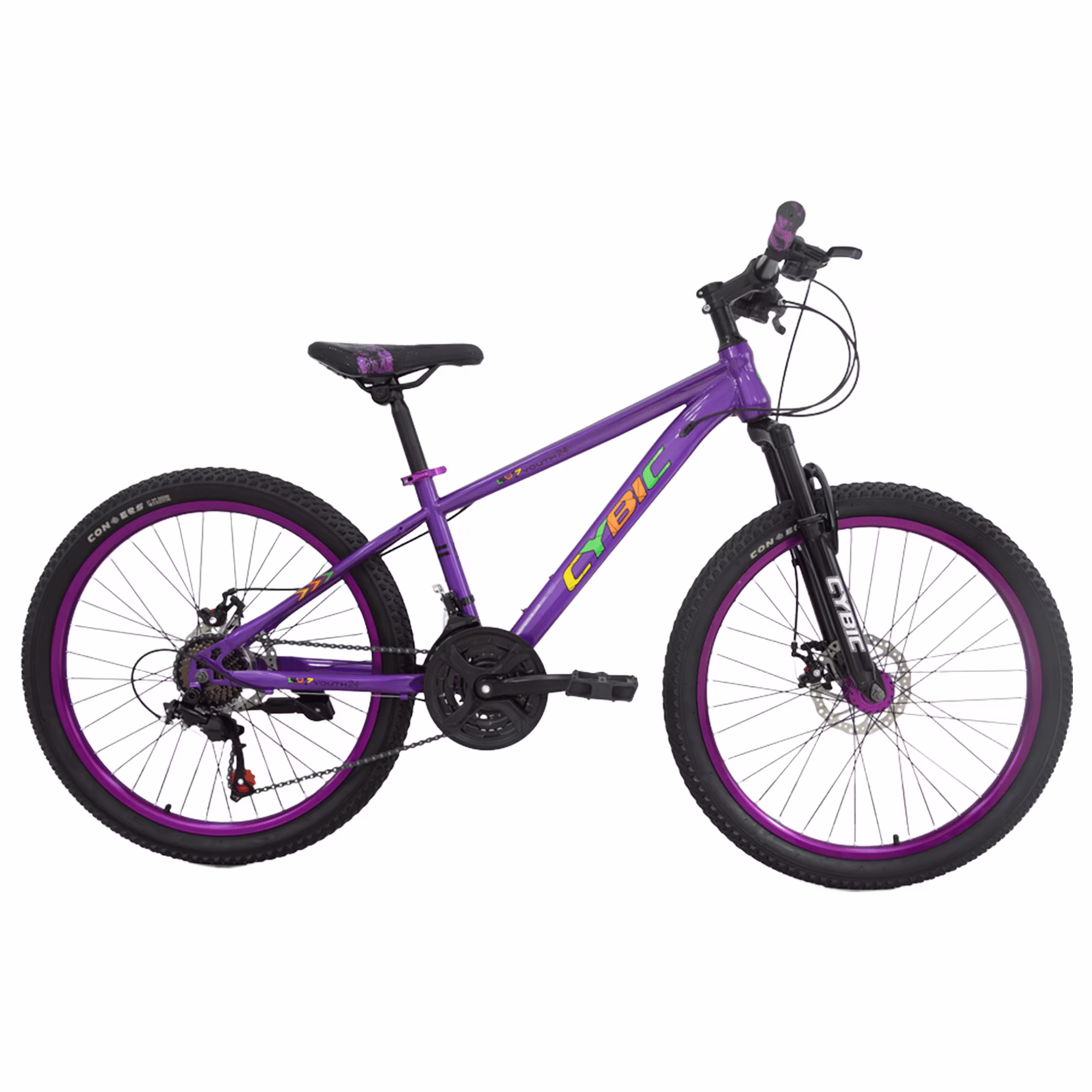 Cybic 24 inch Mountain Bike with Iron Frame,21Speed,Disc Brakes Bicycle, Purple