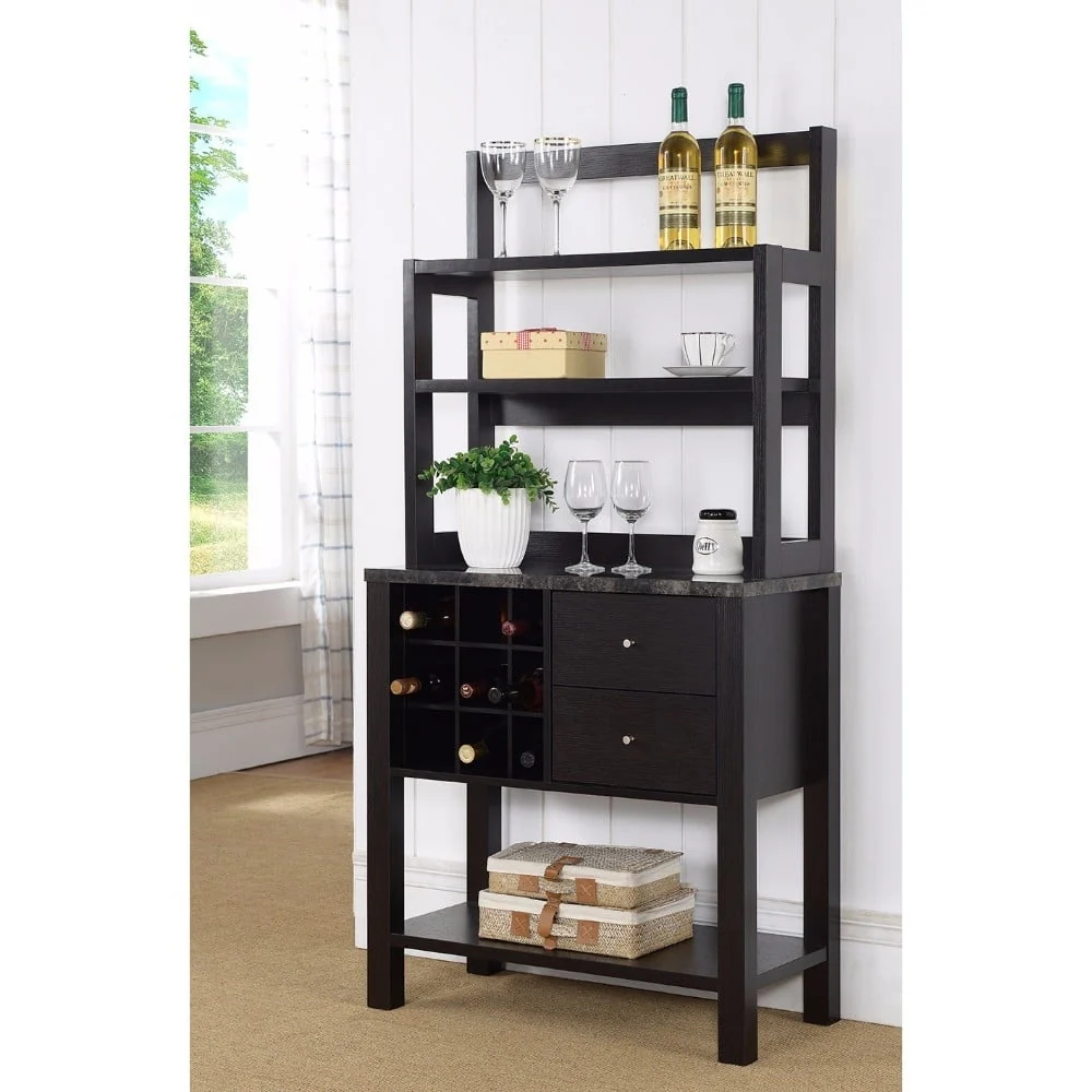 Well Designed Efficient Bakers Rack, Dark Brown- Saltoro Sherpi