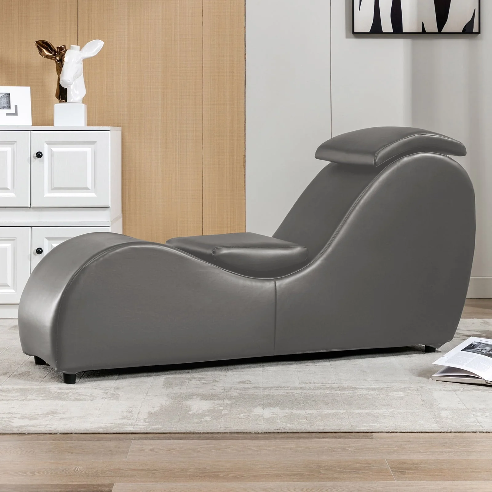 MUZZ Yoga Chair,Curved Yoga Chaise Lounge for Adults Stretching Exercising Relaxing,Chaise Lounge Chair with Adjustable Mats for Living Room Apartment Indoor(Dark Grey)
